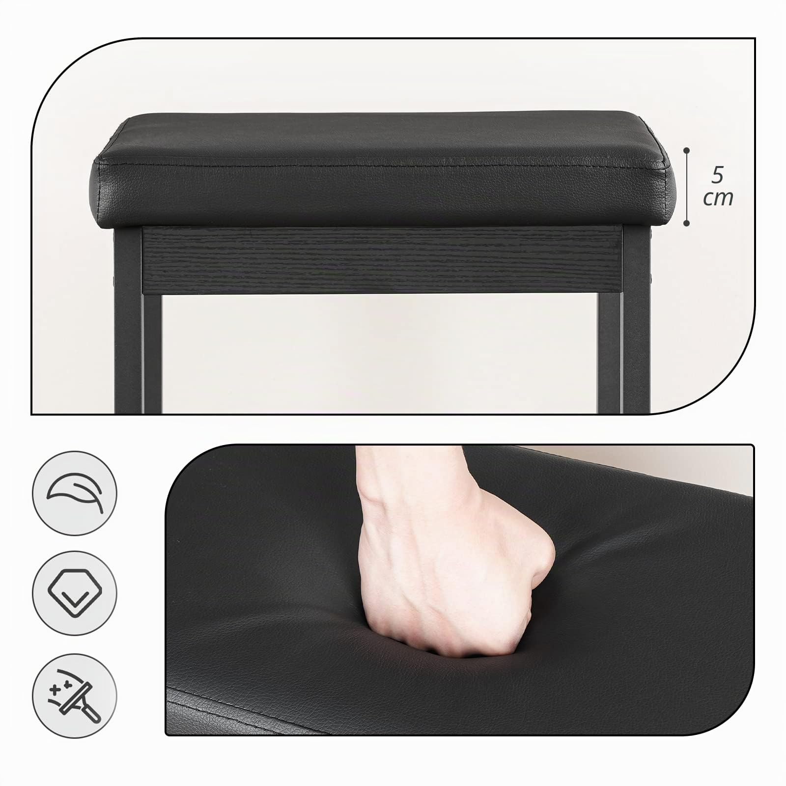 HOOBRO Lot de 2 Tabouret de Bar, Tabouret de Cuisine, Rembourrage en Mousse d'Épaisseur de 63 cm, Cadre en Métal, 5cm de Haut, pour Cuisine, Restaurant, Café, Comptoir, Noir EBB21BY01