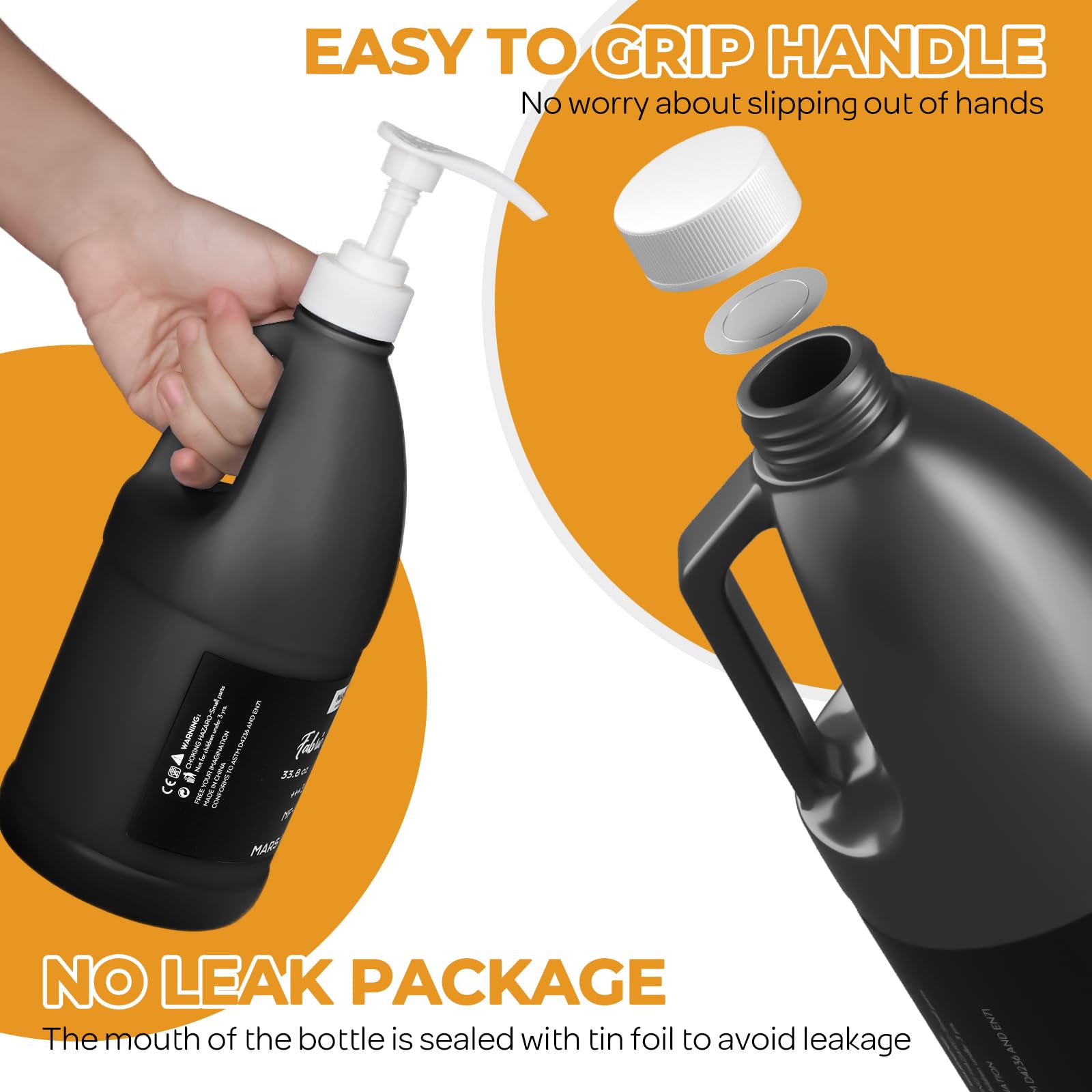 Nicpro Black Fabric Paint for Furniture with Pump, 33.8 fl oz Fabric Paint for Clothes Permanent, Soft Rich Pigment Non-Toxic Textile Paint for Fabric DIY Crafts T-shirt Shoes Jeans for Kid Adult