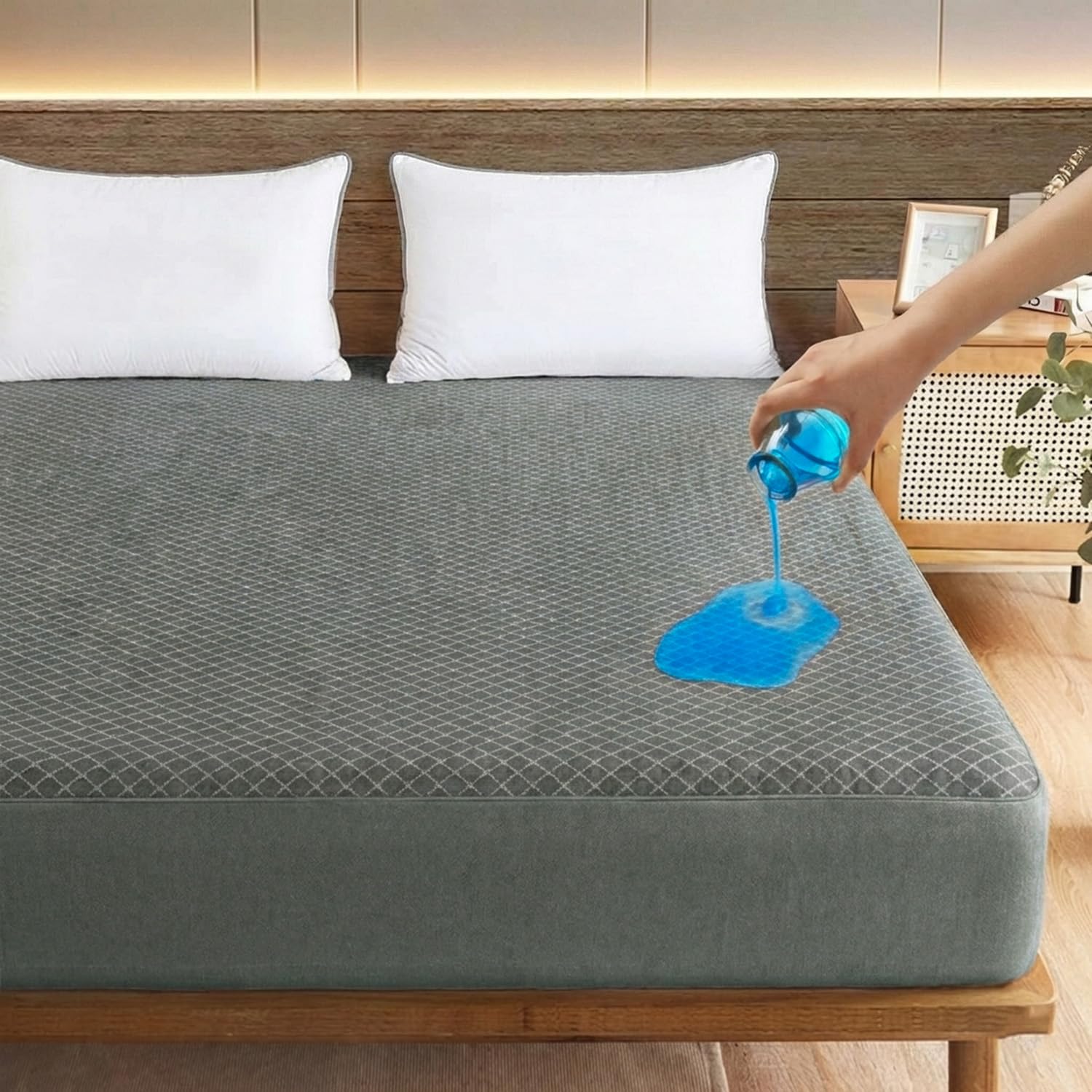 Ayka 100% Waterproof Knitted Mattress Protector Queen Size Breathable Hypoallergenic Noiseless Ultra Soft Fitted Bed Protector 78x60 inch Mattress/Bed Cover (Super Queen 78 * 60”, Grey)-image-49