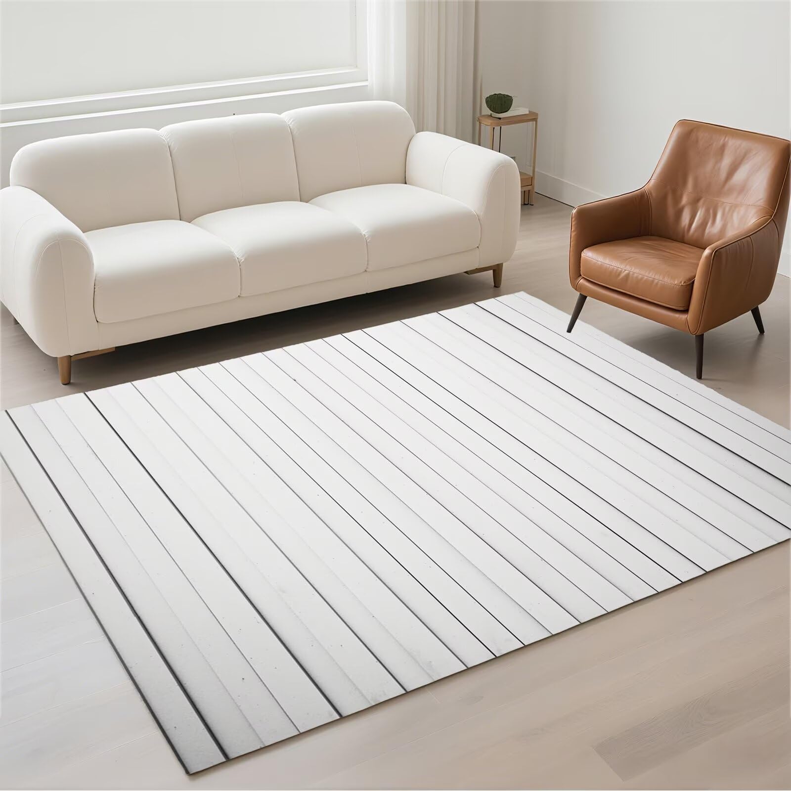 Tapis salon 80x150cm moderne blanc lavable et grand tapis de couloir
