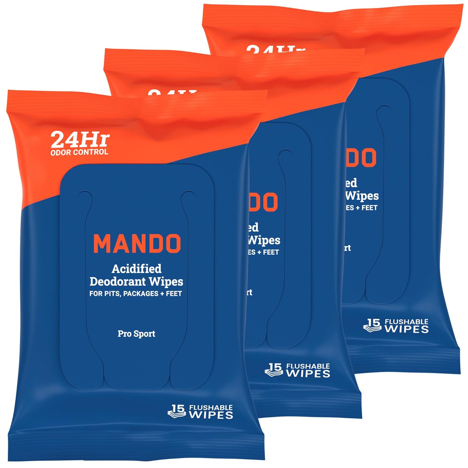 Mando Deodorant Wipes - 24 Hour Odor Control - Aluminum Free, Baking Soda Free, Skin Safe (15 Count (Pack of 3)