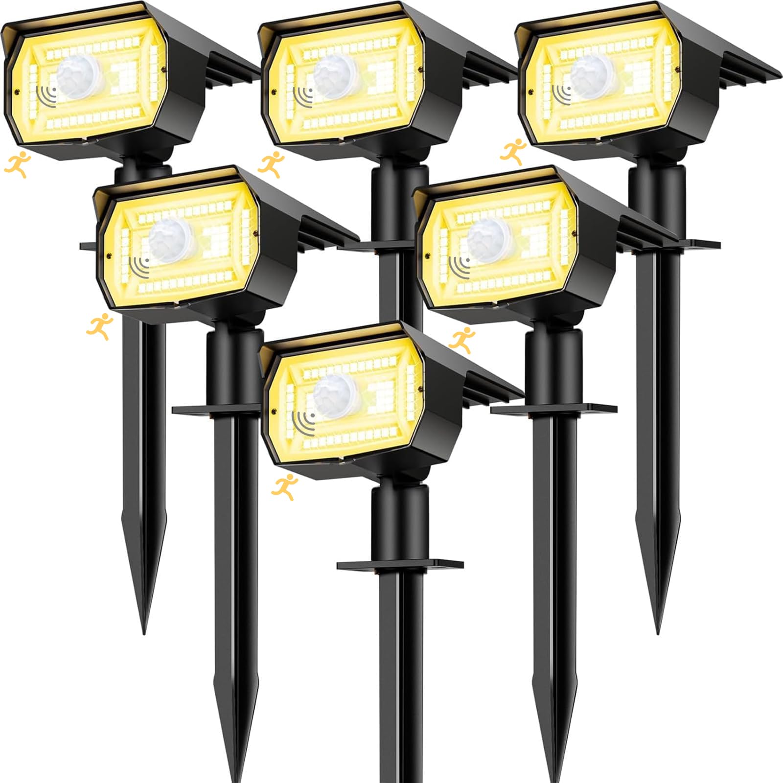 nipify Solarlampen mit Bewegungsmelder, 6 Stück Warmweiß Solarstrahler für Aussen, IP65 Wasserdicht Solar Gartenleuchten Solarleuchten LED Solar Strahler Aussen Weg Hof Gehweg