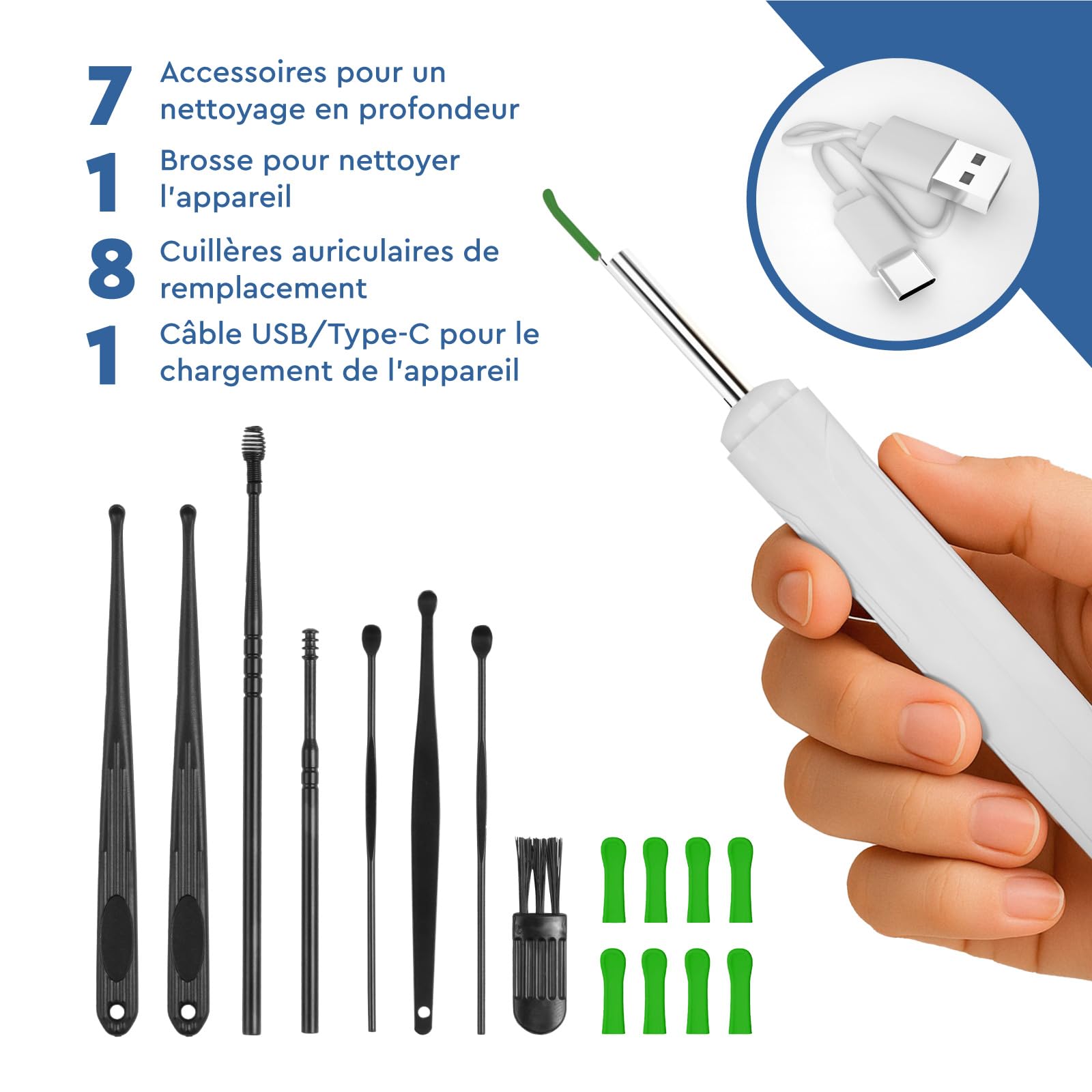 Otoscope Oreille avec Caméra 1920p 3,6mm Étanche WiFi Elimination du Cérumen - UdiGuard Endoscope Nettoyant Oreille Blanc 6 Lumières LED Animaux Adultes Enfants - Compatible avec iPhone iPad Android