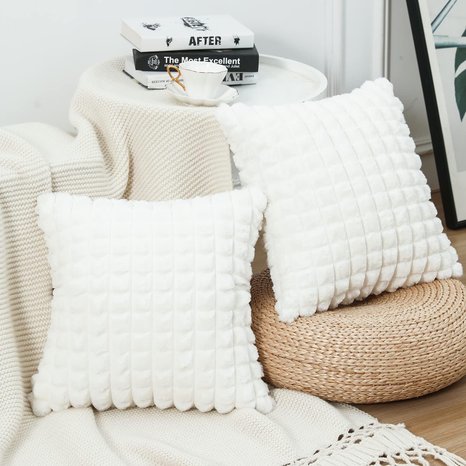 NIULAA Cream White Cushion Covers 50cm x 50cm Fluffy Faux Fur Cushion