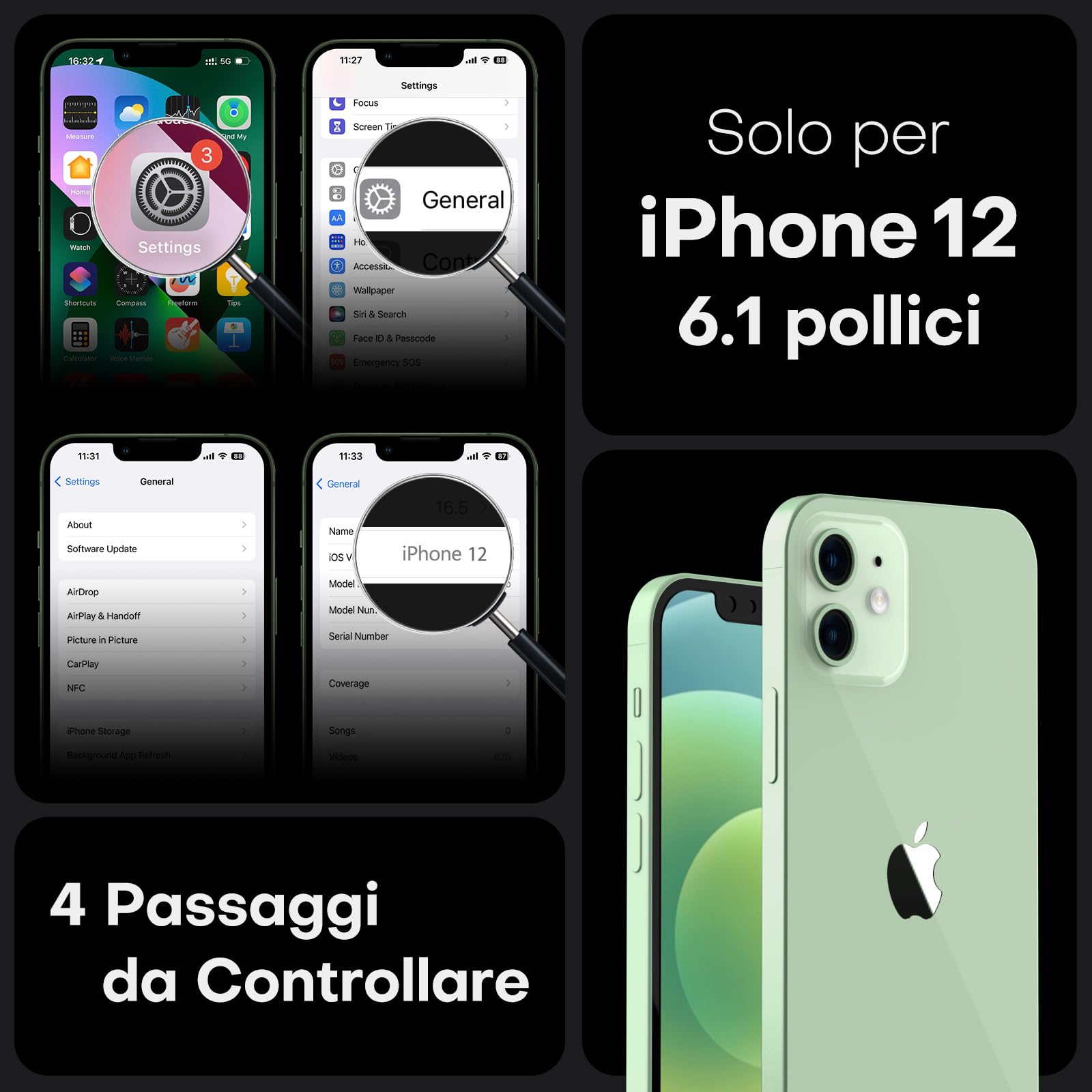 TOCOL Cover Magnetica per iPhone 12 6,1 Pollic, Compatibile con MagSafe, Protezione Fotocamera Integrata, Custodia Antiurto Traslucida Opaca, Verde Chiaro