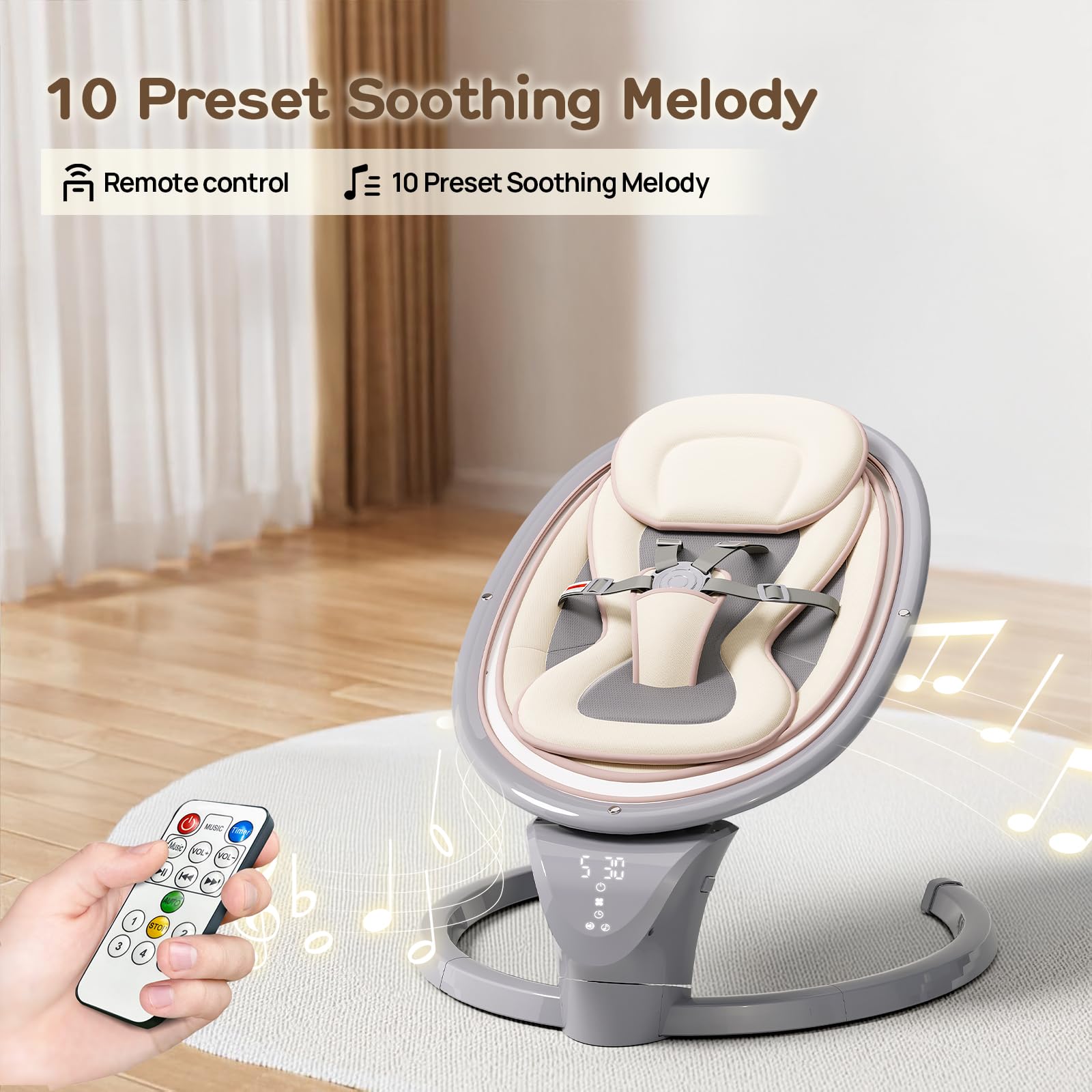 Baby Swings for Infants to Toddler, Portable Baby Swing for Indoor and Outdoor, Infant Swing for Newborn with Remote Control, 5 Speeds, 5-Point Harness, and 10 Preset Lullabies (Grey)