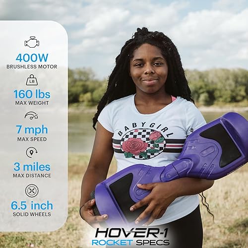 Miniatura 2 de Hover-1 Rocket Electric Self-Balancing Hoverboard with 6.5 LED Light-Up Wheels, Dual 160W Motors, 7 mph Max Speed, and 3 Miles Max Range