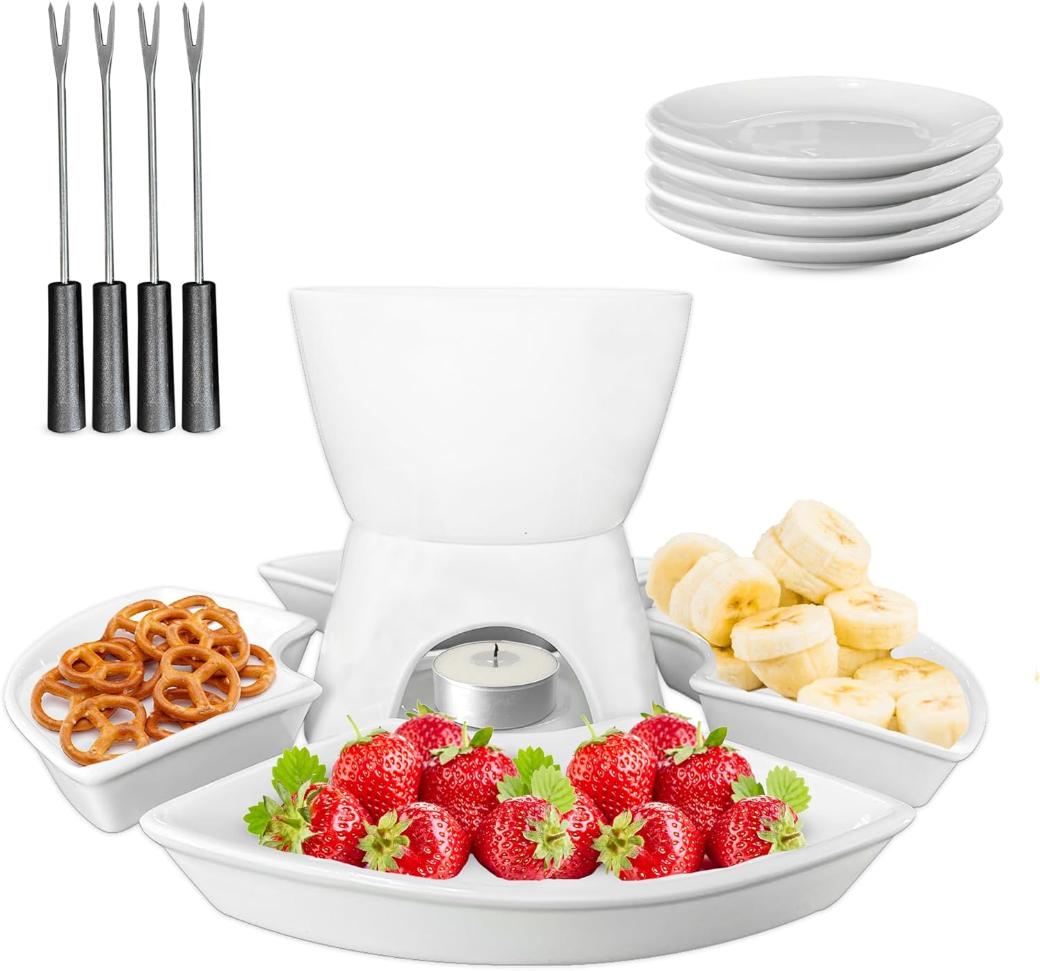 Fondue Pot Set Family Friendly & Interactive Fondue Set w/Tea Light Heat Source