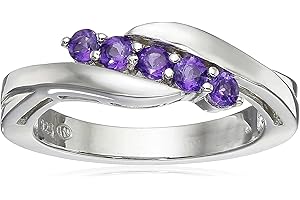 Sterling Silver Genuine Amethyst and White Topaz Five Stone Bypass Ring - Choose Your Gemstone