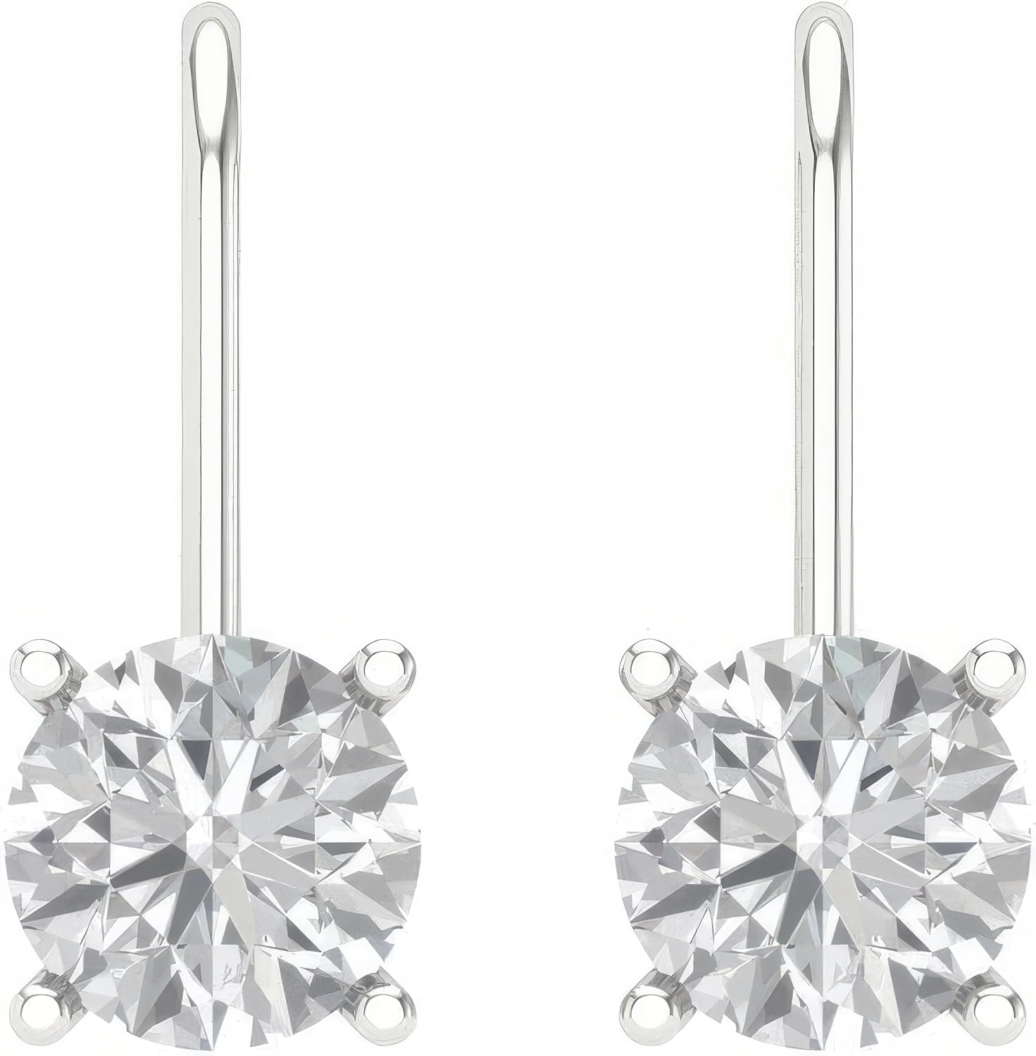 14K White Gold Moissanite Earrings Men & Women, Solid Gold Simulated Diamond and Lab Diamonds Studs for Men & Women, 1ct - 2ct Round, Princess, Heart, Halo Cut, Dangle, Lever or Screw Back Earrings, VVS1, D Color, Pink or Blue - Luxury Gift Box - Image 3