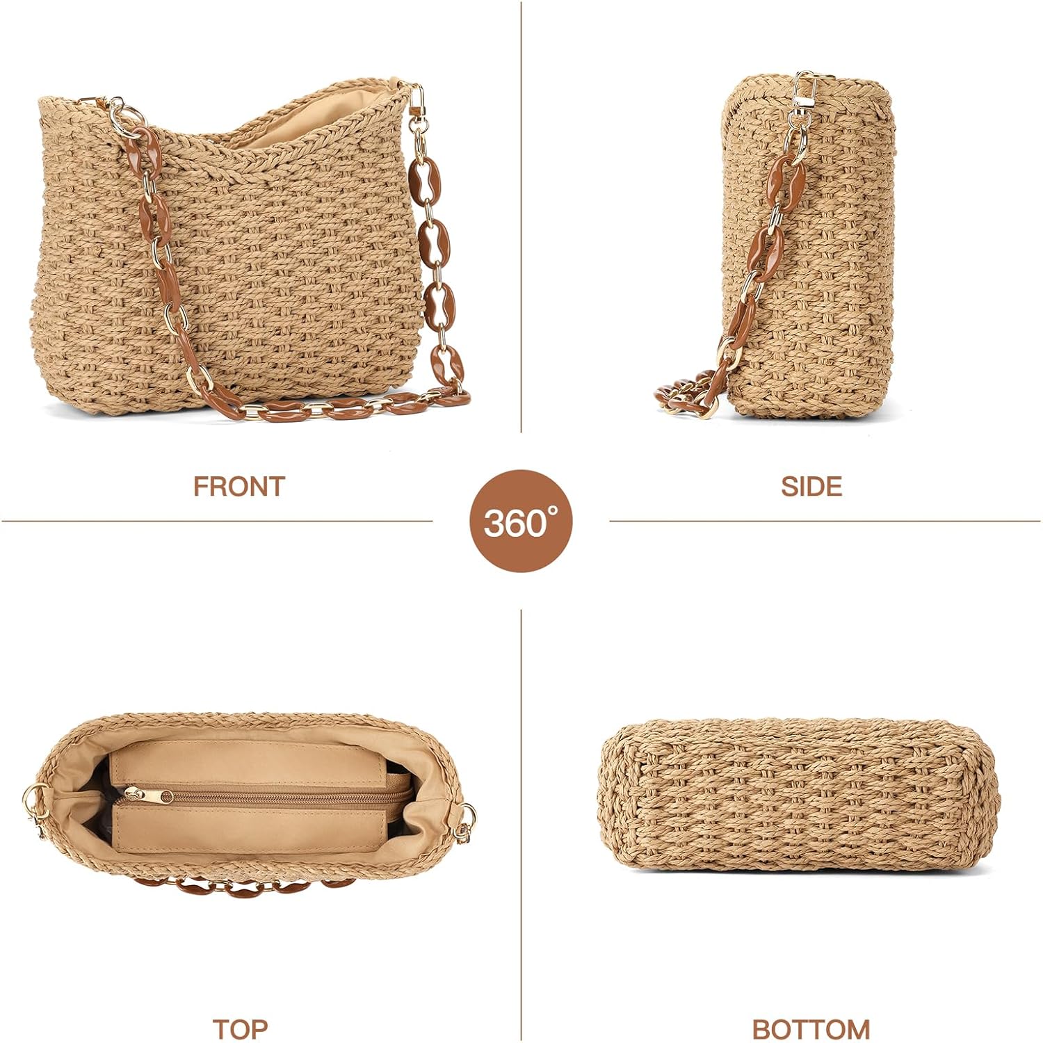 Straw Summer Purses for Women Cute Straw Crossbody Bag Woven Beach Shoulder Bag for Women Vacation - Image 5