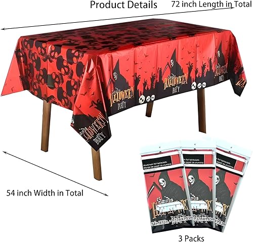 Miniatura 6 de Paquete de 3 manteles impermeables de Halloween, manteles rectangulares desechables de plástico para suministros de decoración de fiesta de