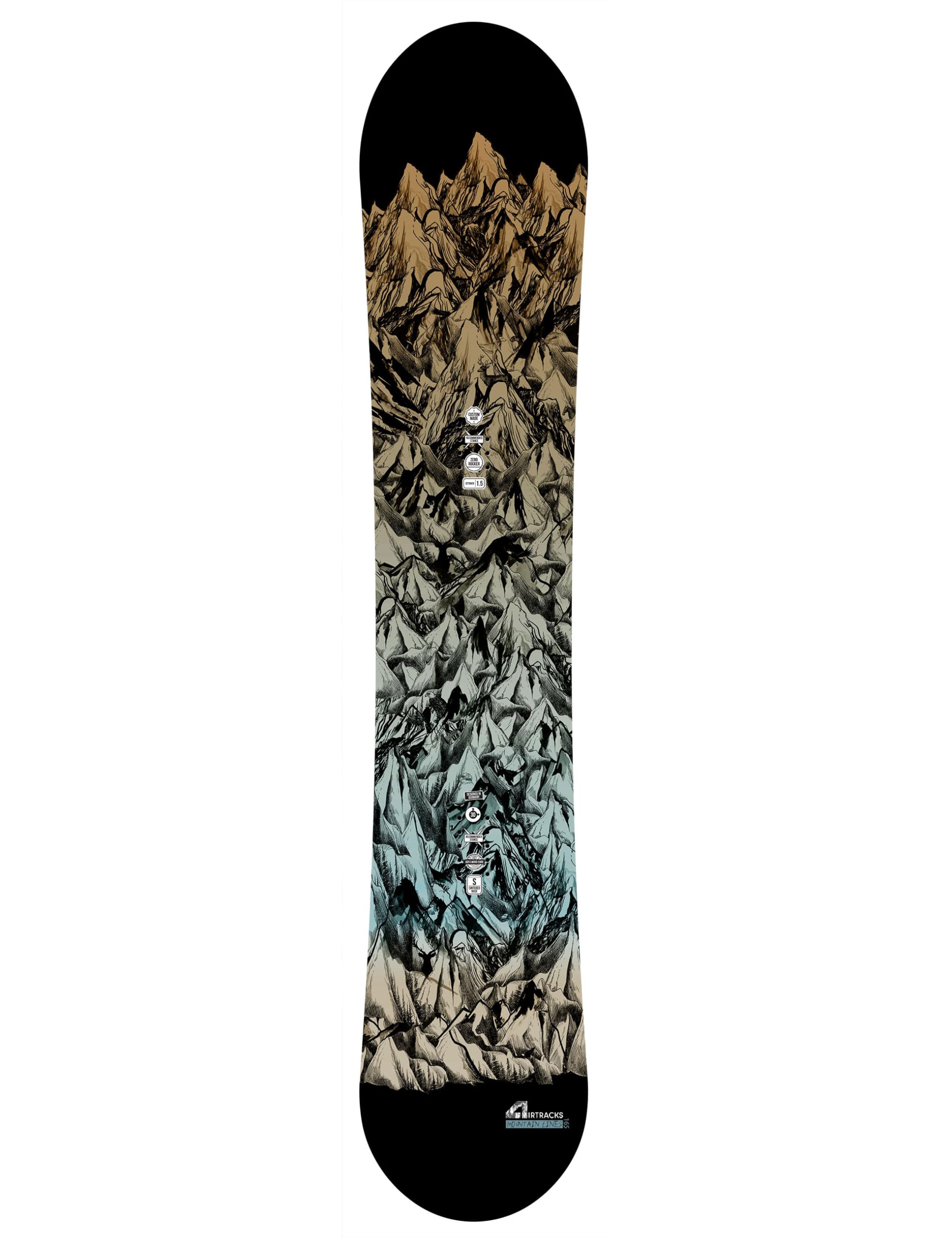 Airtracks Snowboard Set - Mountain Lines Snowboard Wide Flat Zero Rocker + Bindung Master Fastec + Snowboard Bag 156 159 163 165 cm