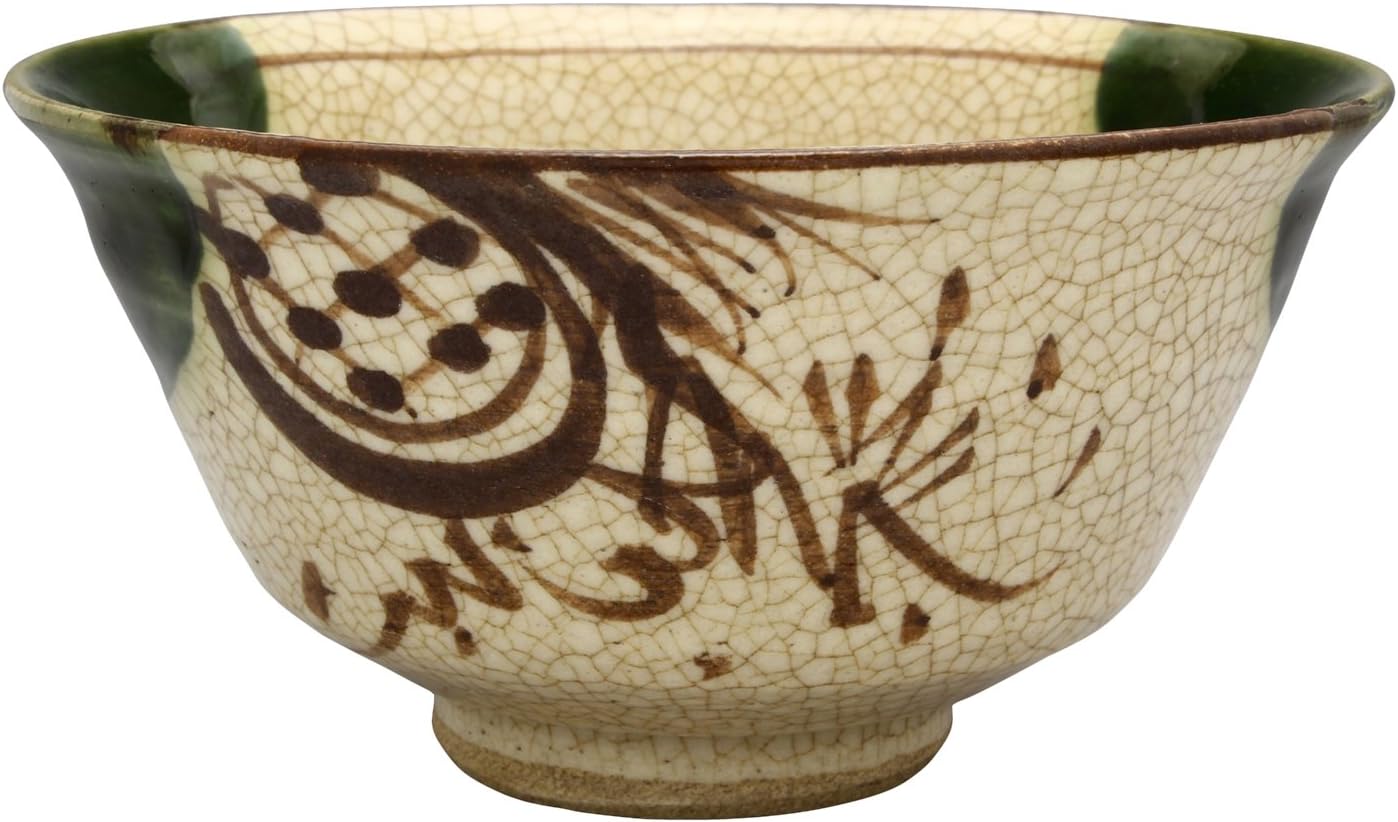 Seto Ware 007-0015 Rokubei Kato Rice Bowl, Large, Oribe Window Crane, Made in Japan