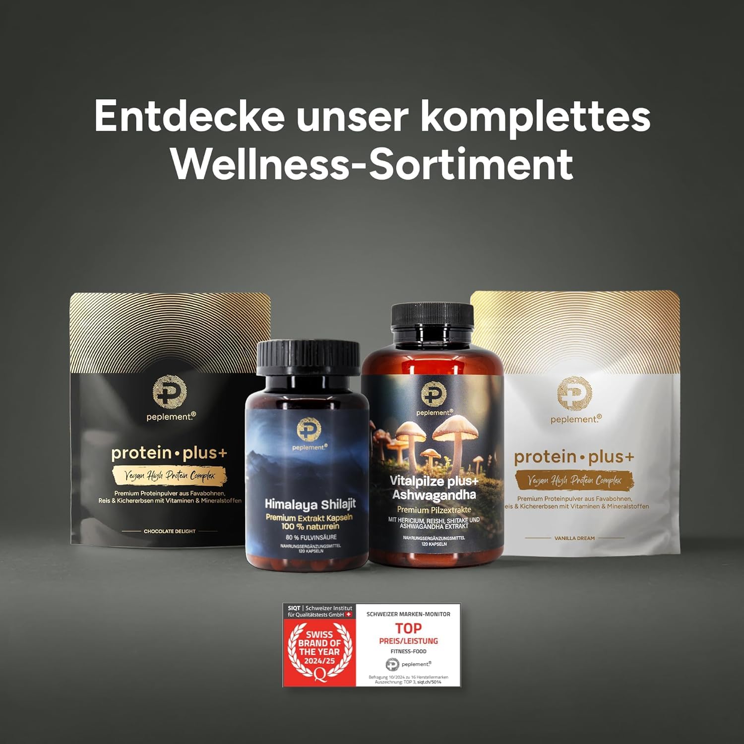 Vitalpilz plus+ Ashwagandha Kapseln | Mushroom Complex – 120 Kapseln – Lions Mane (Hericium), Reishi, Shiitake & Ashwagandha Extrakt – 30–50% Polysaccharide, 2,5% Withanolide – Vegan