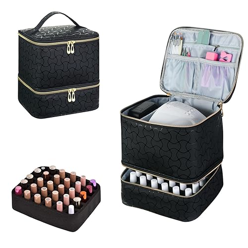 Estuche Organizador de Esmalte de Uñas Mejorado - Contiene 30 Botellas y 1 Lámpara de Uñas, Bolsa Organizadora de Uñas de Doble Capa Estuche para
