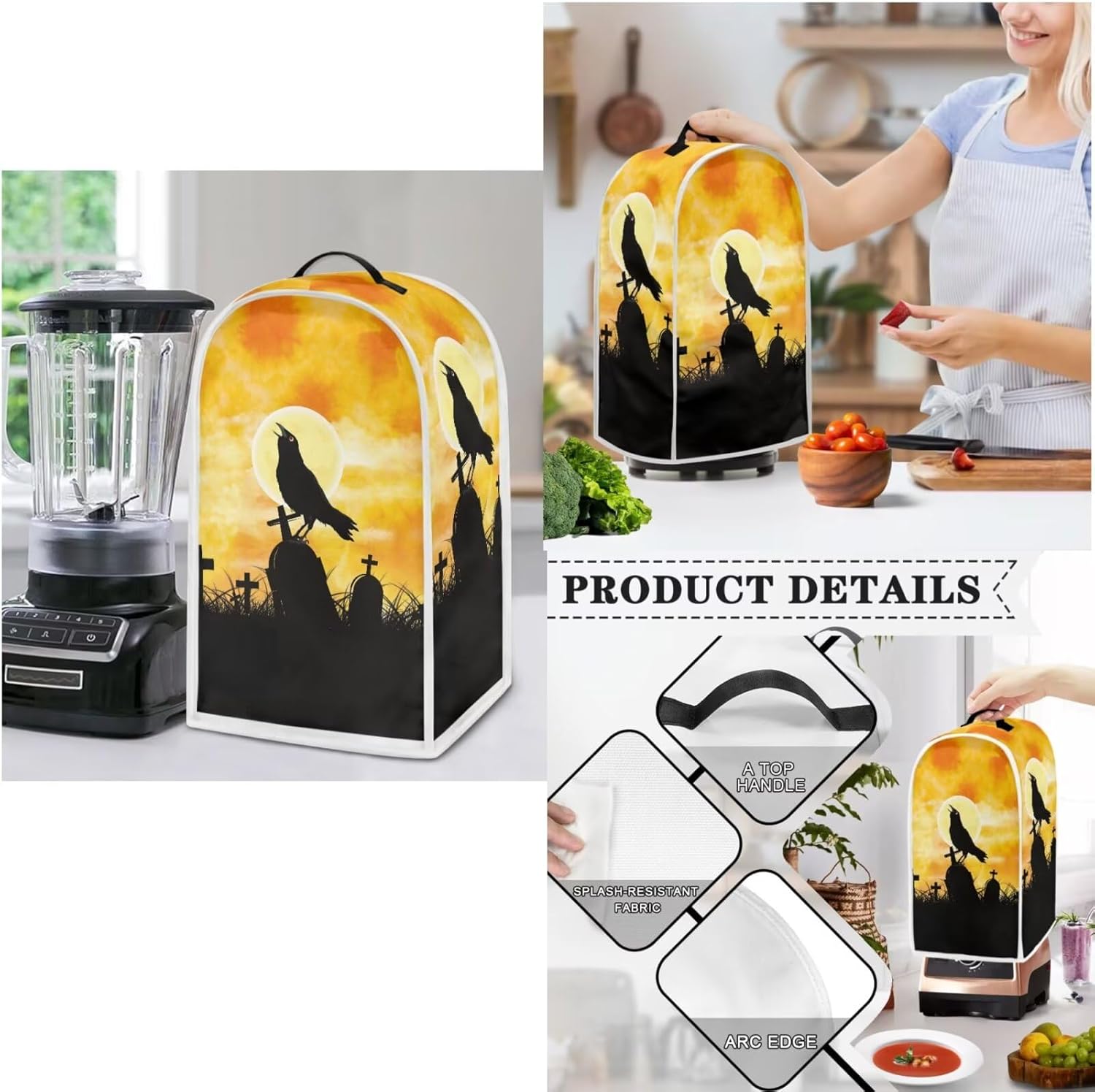 Crow Graveyard 2 Slice Toaster Cover,Blender Dust Cover Slow Cooker Cover Universal for Air Fryer, Hot Cooker, Pressure Cooker Washable Kitchen Appliance Dust Covers,Halloween Home Decor