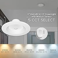 Vista 5 de Maxxima 5 in. & 6 in. Retrofit LED PIR Motion Sensor Downlight - 1300 Lumens, 14 Watts, 5 CCT 2700K/3000K/3500K/4000K/5000K, Energy Efficient Indoor