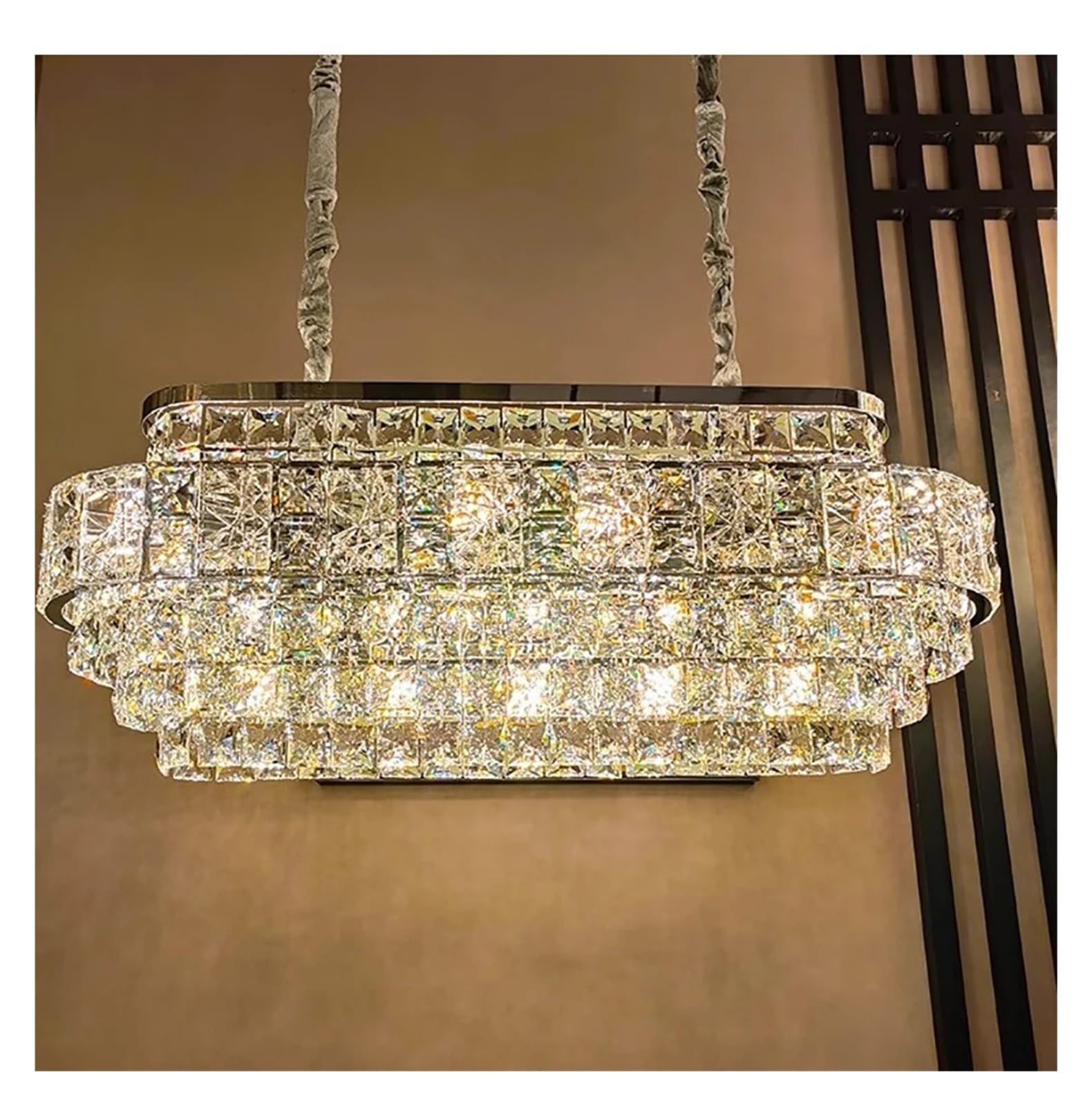 Kryształowy żyrandol sufitowy, nowoczesny design, okrągła lampa wisząca do salonu, stal nierdzewna.