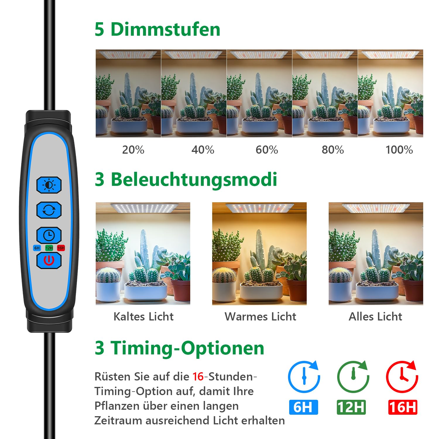 Aumtrly Pflanzenlampe 552 LED Vollspektrum 4er-Pack, Schlankes Pflanzenlicht für Indoor-Pflanzenanbau, Sämlinge, mit UL-Adapter, 6/12/16H Timer, 3 Lichtmodi, 5 Dimmer