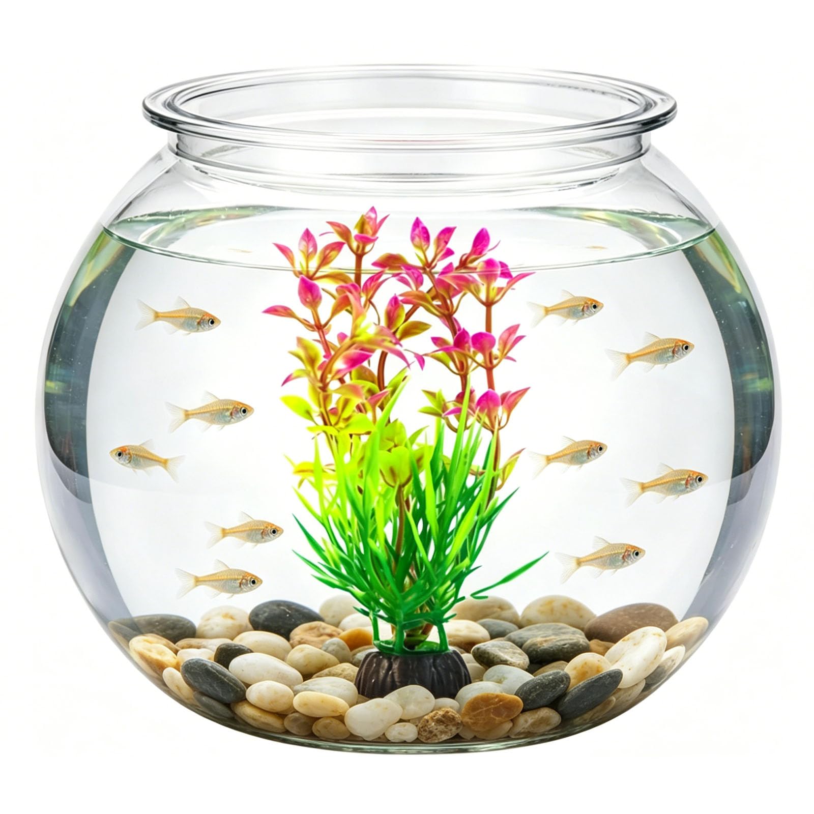 2 Piece Set Round Small Fish Tank Centrepieces Artificial Aquarium Plants,Aquarium Fish Tank Starter Kit for Home Office Desk Decor,Small Fishs Bowl Vase Hydroponic Planter and Home Decorations
