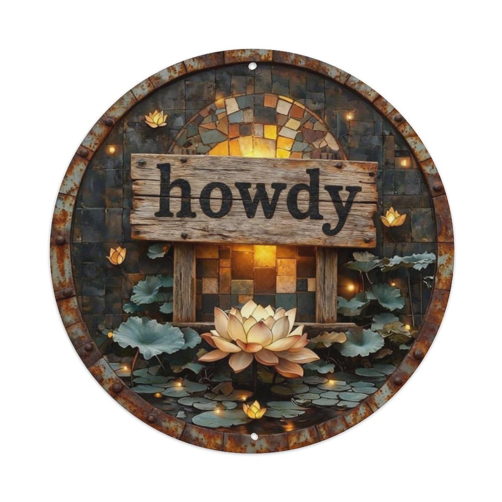 Rustic Wooden Howdy Cowboy Sign Metal Tin Sign Plaque