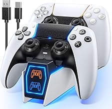 PS5 Controller Charger Station Compatible with Playstation 5 Edge & Dual Controller, PS5 Accessories Charging Station with Charging Cable, PS5 Charging Dock Stand with LED Indicators, White