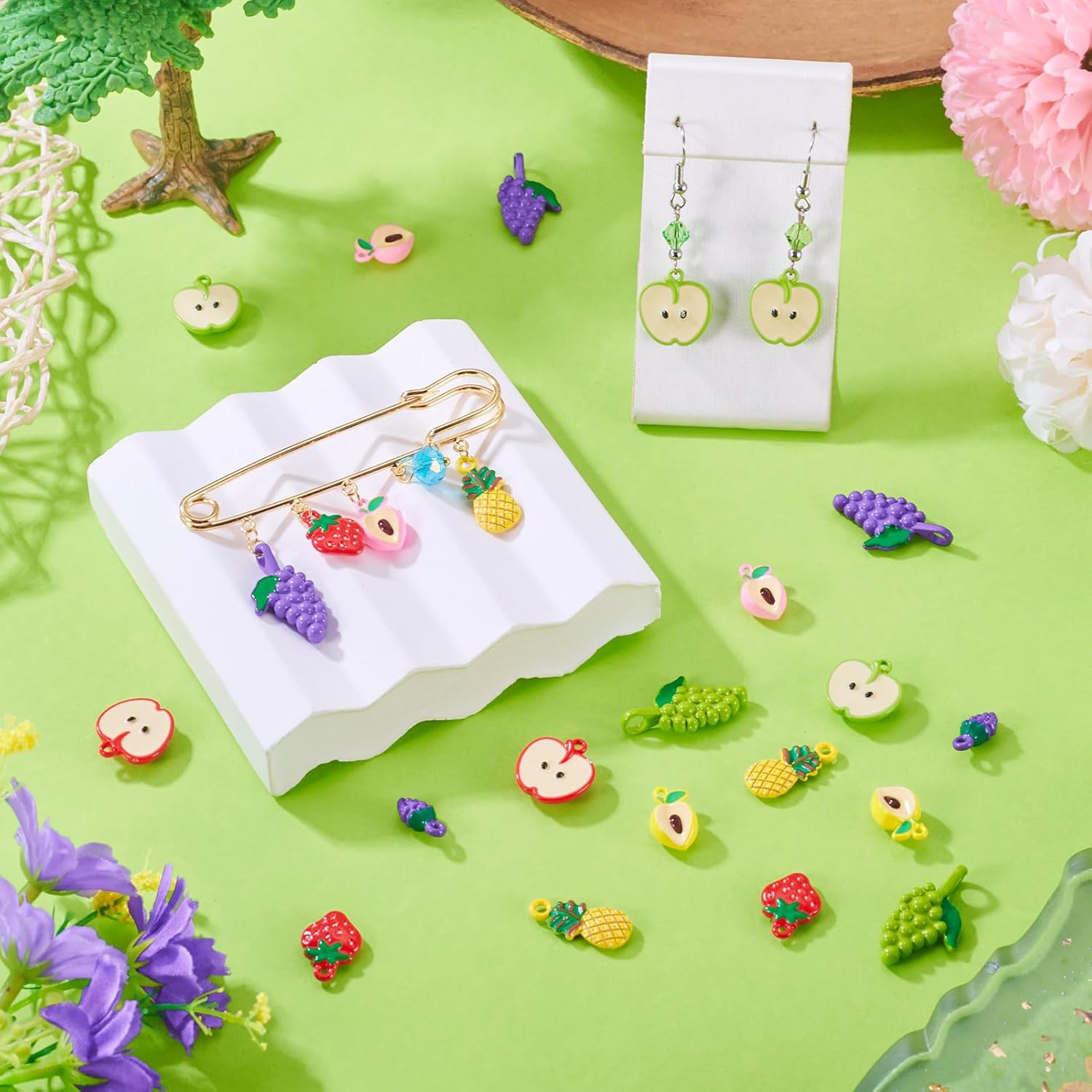 Craftdady 18pcs Fruit Theme Alloy Pendants Grape Peach Pineapple Apple Dangle Earring Charms Baking Paint Metal Fruit Bracelet Keychain Charms for DIY Craft Jewelry Making 13-26 mm - Image 2