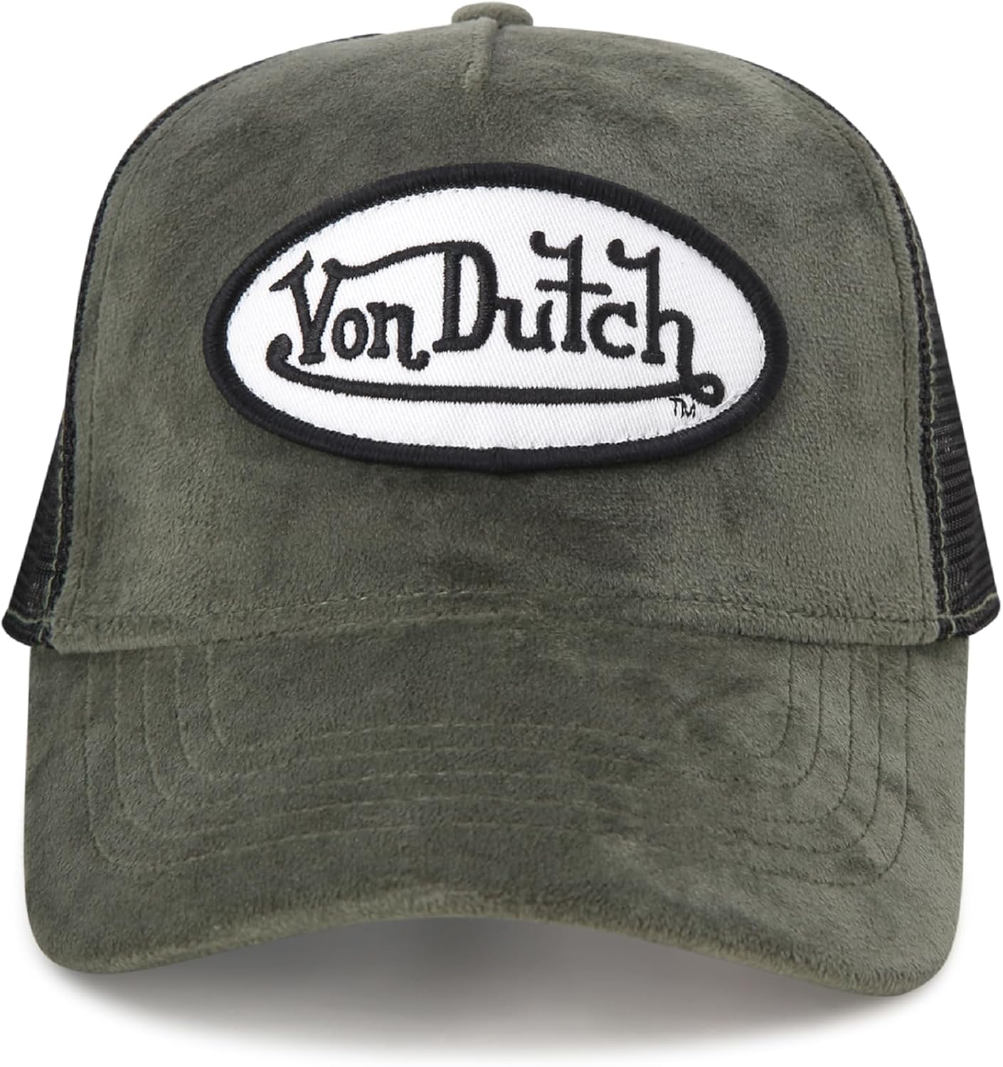 Von Dutch Unisex Trucker Hat - Velvet Curved Bill Mesh Back Retro Classic Adjustable Snapback Baseball Cap for Men and Women