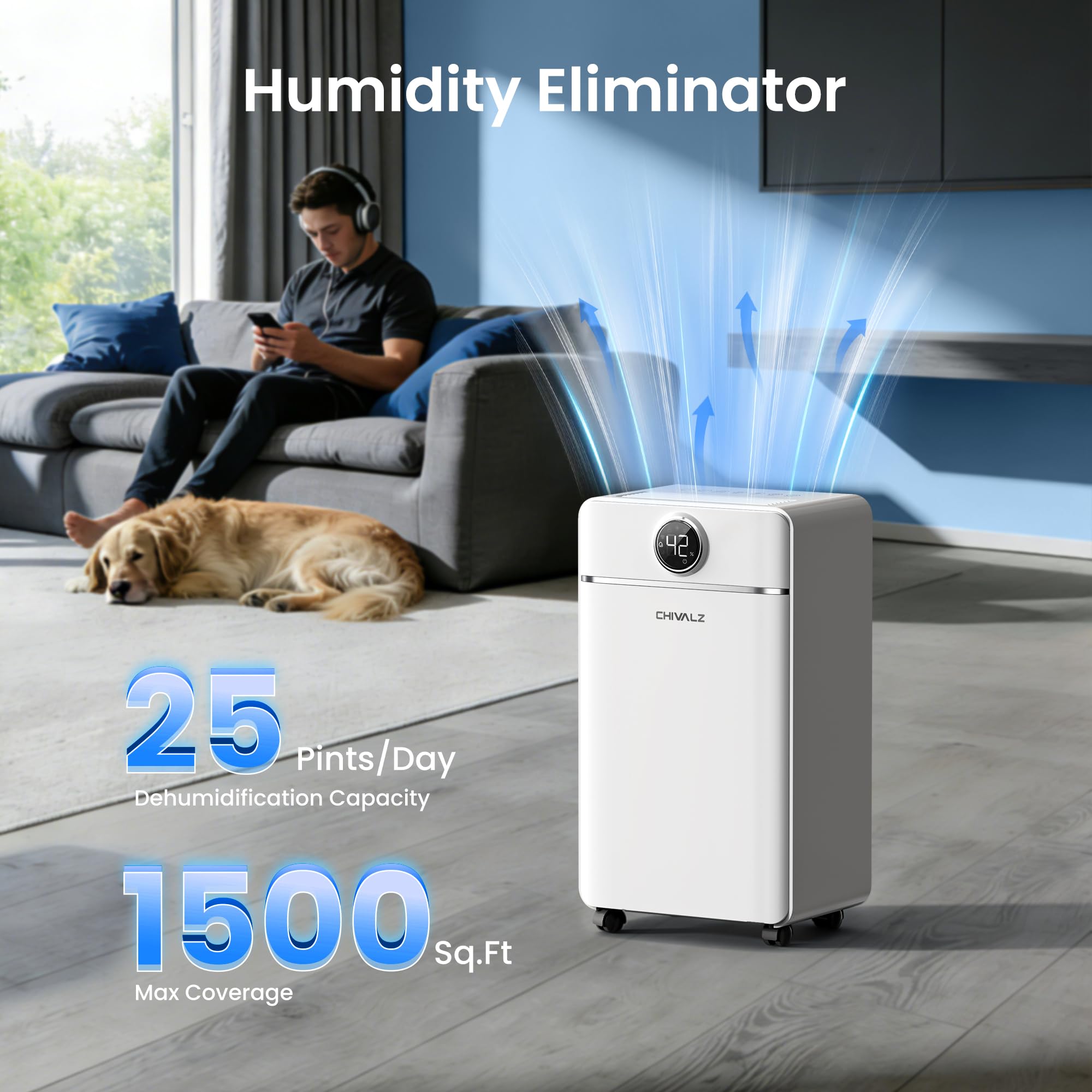 CHIVALZ Luftentfeuchter Elektrisch, Auto Raumentfeuchter Elektrisch 30m²/120m³, Raumentfeuchter mit 3 Betriebsmodi, 24H Timer, Automatische Abtauung, Energieeinsparung - Geeignet für Keller, 1 Pack