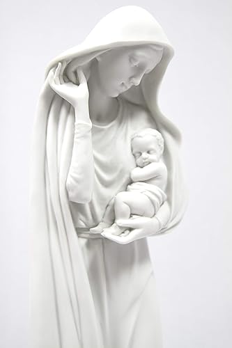 Miniatura 5 de Estatua blanca de la Virgen María con el bebé Jesús niño de 18 pulgadas, estatua blanca hecha en Italia