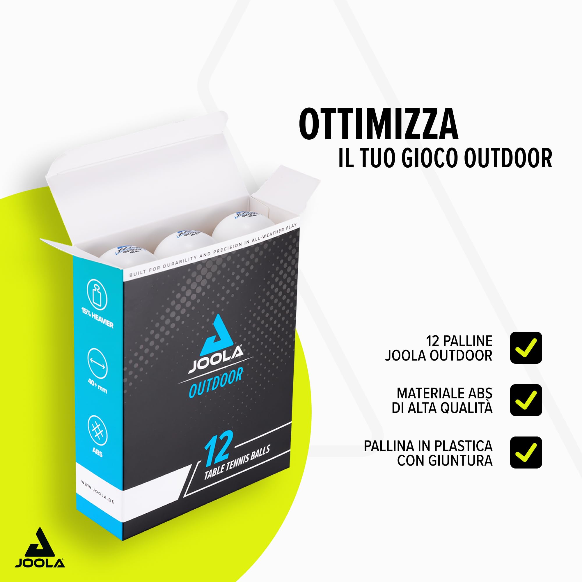 JOOLA Tischtennisbälle Outdoor - 40+ mm Tischtennis Bälle Wetterfest, Robust für Außen (6er-| 12er-Pack), Weiss