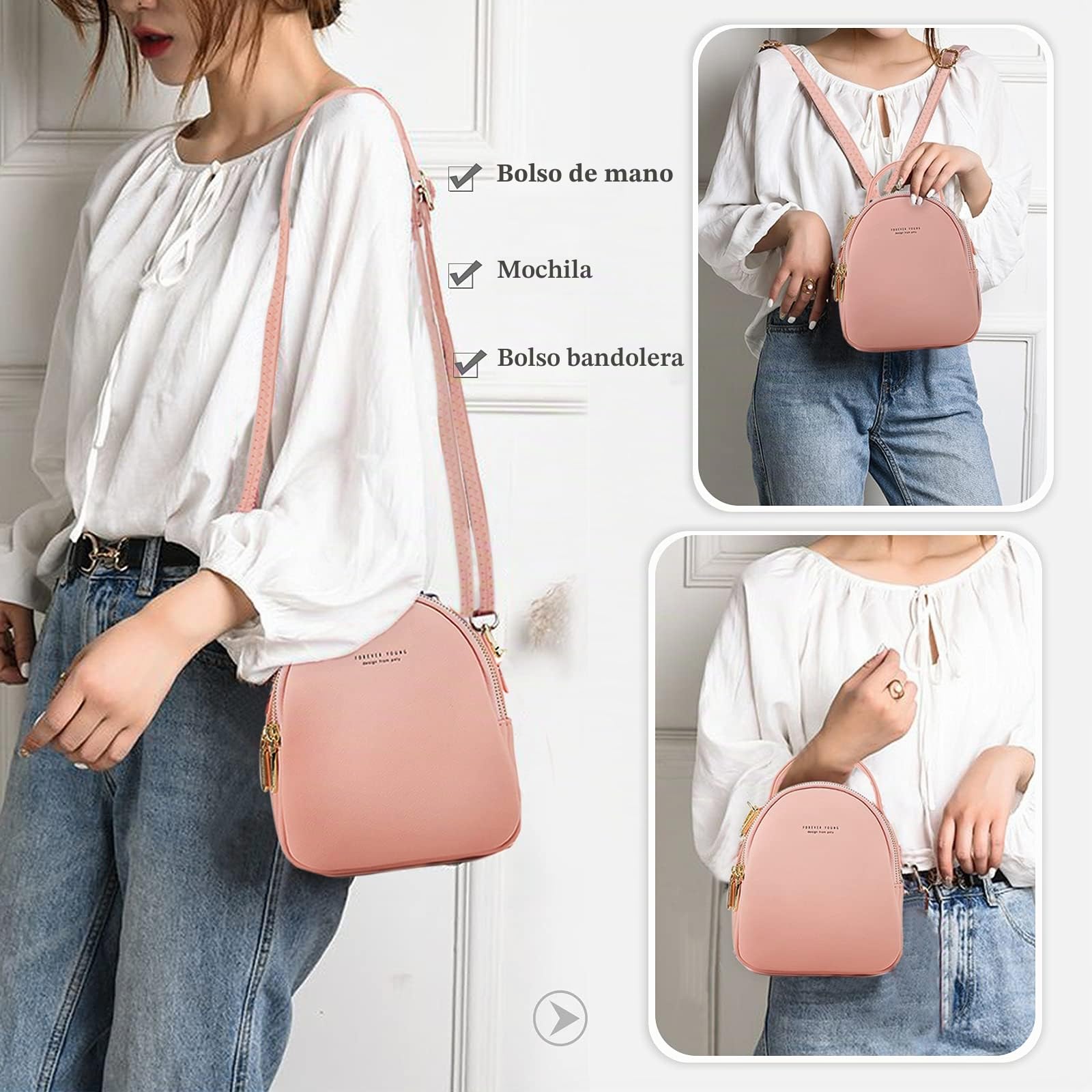 Mini Mochila Mujer Moda Bolso Muchacha Impermeable Bolsa de Hombro con Orificio para Auriculares Cuero Daypack Viaje Cita Mochila Pequeña