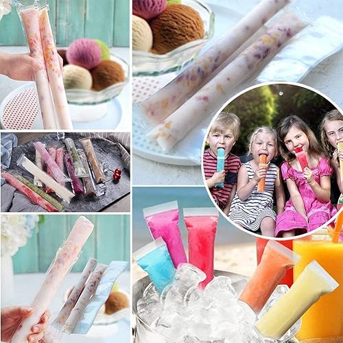 Miniatura 2 de FEBSNOW 200 PCS Pop Bags - Pop Mold Bags with Funnel for Yogurt, Ice Candy, Ice Cream Party Favors (11"x2")