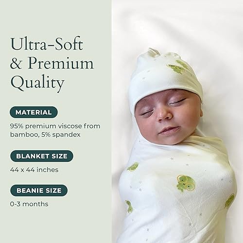 Miniatura 2 de Manta unisex | Viscosa tejida de alta calidad grande hecha de bambú | Juego de envoltura para bebés, manta de recepción y gorro | Regalo para recién