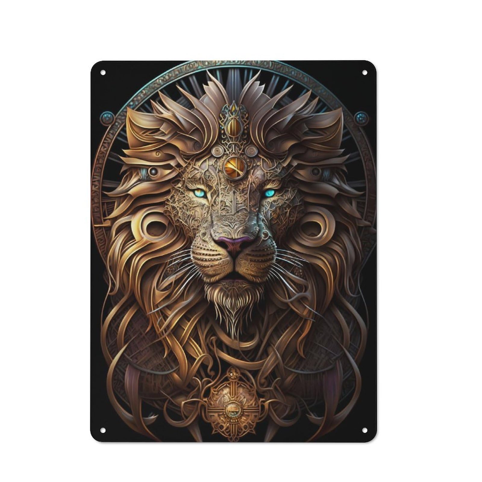Junmoney Mystical Cosmic Lion Industrial-Style Tin Sign 40X30cm For Pub Or Café, Suited To Pub Decor Enthusiasts