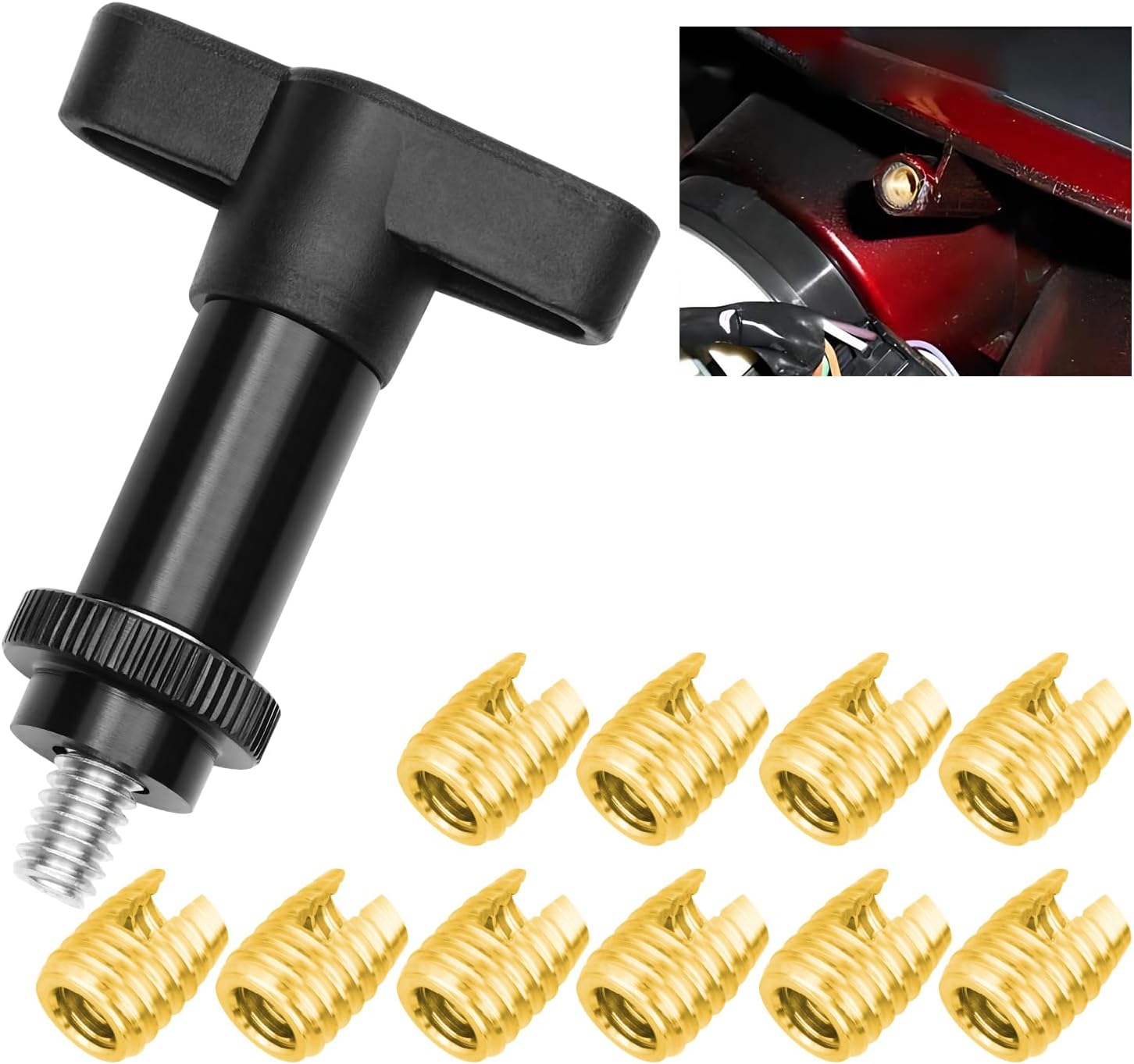 11Pcs Brass Batwing Inner Fairing Insert Bolt Repair Kit with Tool Compatible for Electra Glide Classic Ultra Classic Street Glide Tri Glide Ultra Classic 1996-2025
