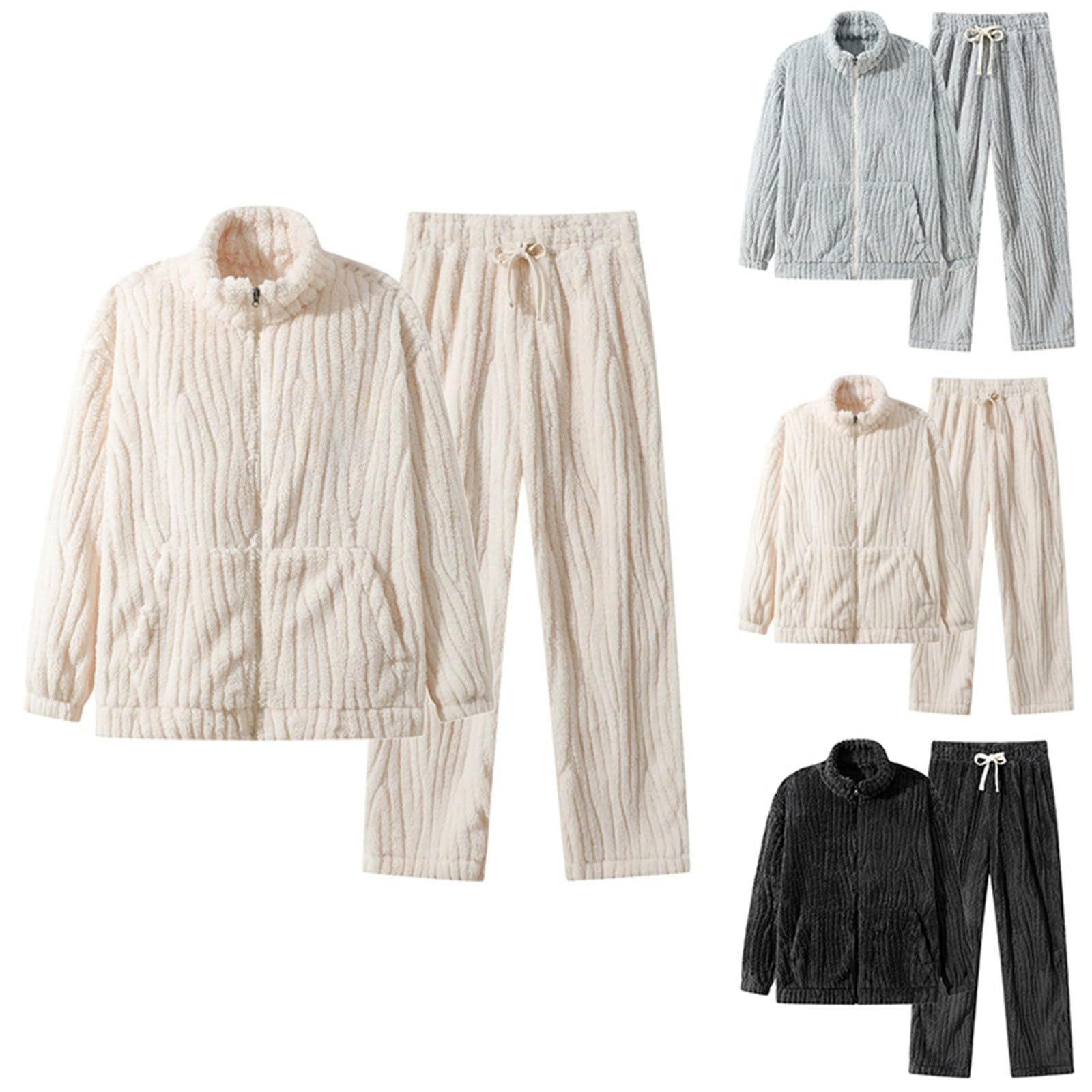 Pijama de rizo para hombre, tallas grandes, traje de casa para hombre, cálido invierno, pijama de manga larga, ropa de dormir, forro polar, con cremallera, pijama para el tiempo libre, traje de ocio