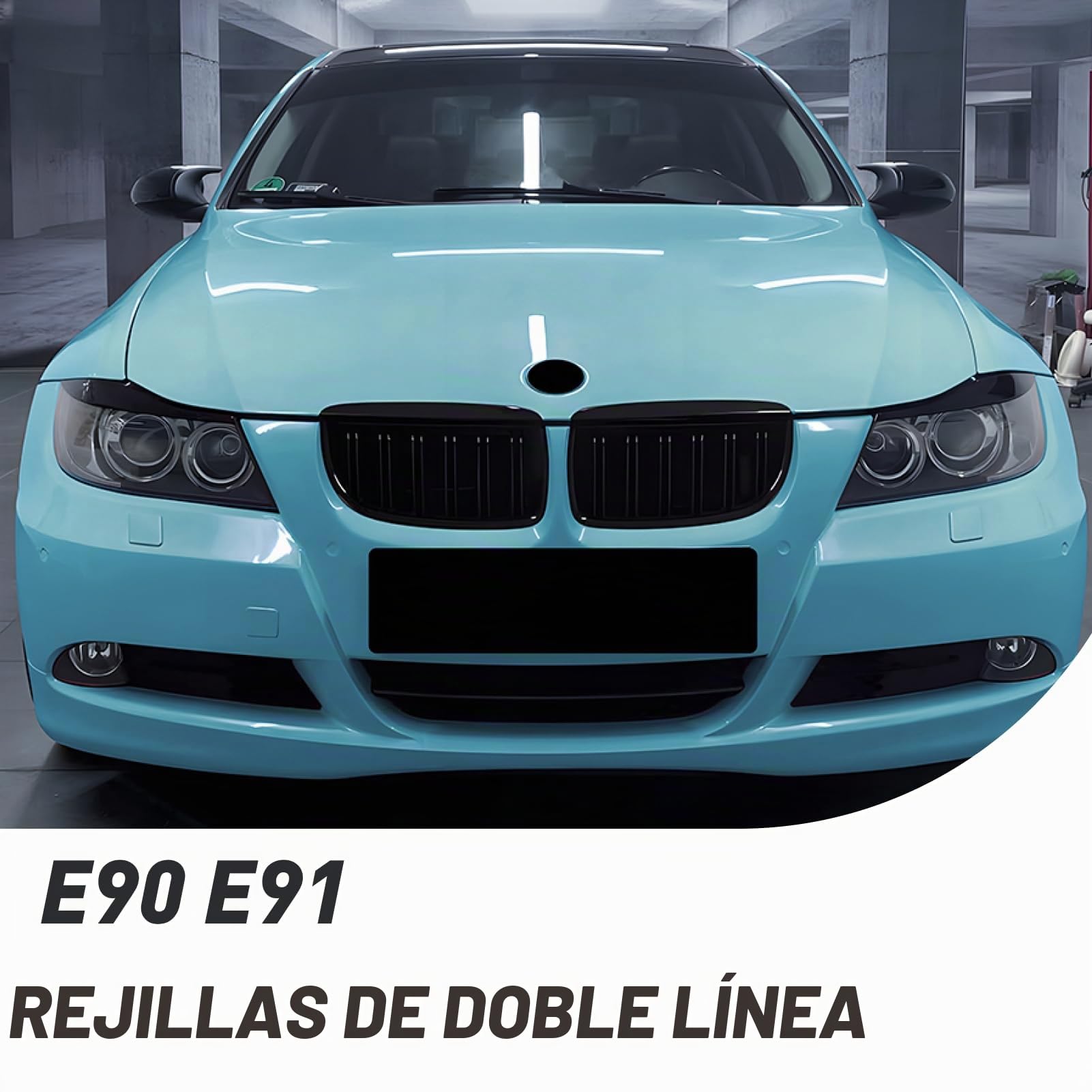 E90 E91 Rejilla Parrilla Delantera Frontal Abs Negro Brillante Doble Barra Para 2005-2008 2005 2006 2007 2008, Rejilla Radiador Parachoques Para (E90 E91 2005-2008)