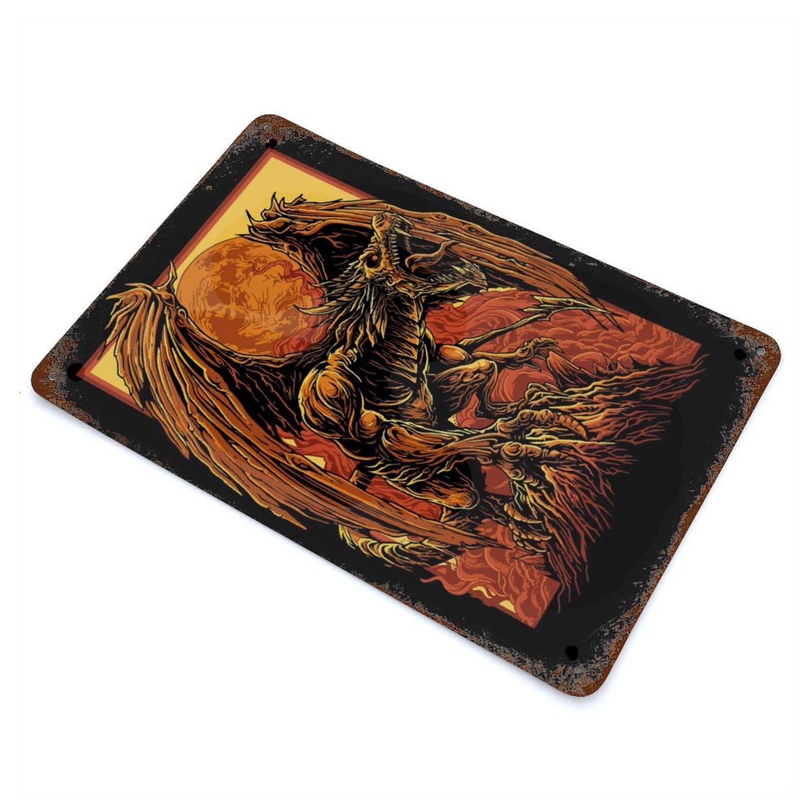 Rust Effect Tin Sign with Dragon Games Design 11.8"x7.9", for Pub, Kitchen And Man Cave Decor, Industrial Home Decor