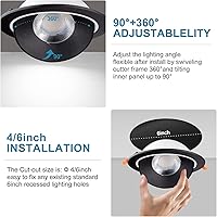 Vista 5 de Lightdot Paquete de 12 luces LED empotrables de cardán de 6 pulgadas, ajustable de 360° + 90°, 3CCT seleccionable y regulable (5%-100%), 1300LM