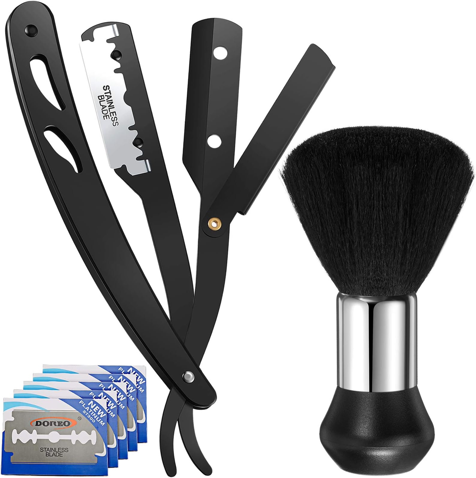 Honoson Professional Straight Razors for Men Navajas Para Barbero Barber Straight Razor Kit with Neck Duster Brush and 40 Pieces Double Edge Blades for Hair Salons, Gifts