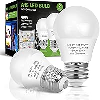 LEDERA Waterproof LED Refrigerator Bulb 5W A15 5000K Daylight E26 40W Equivalent Fridge Freezer Light 2 Pack