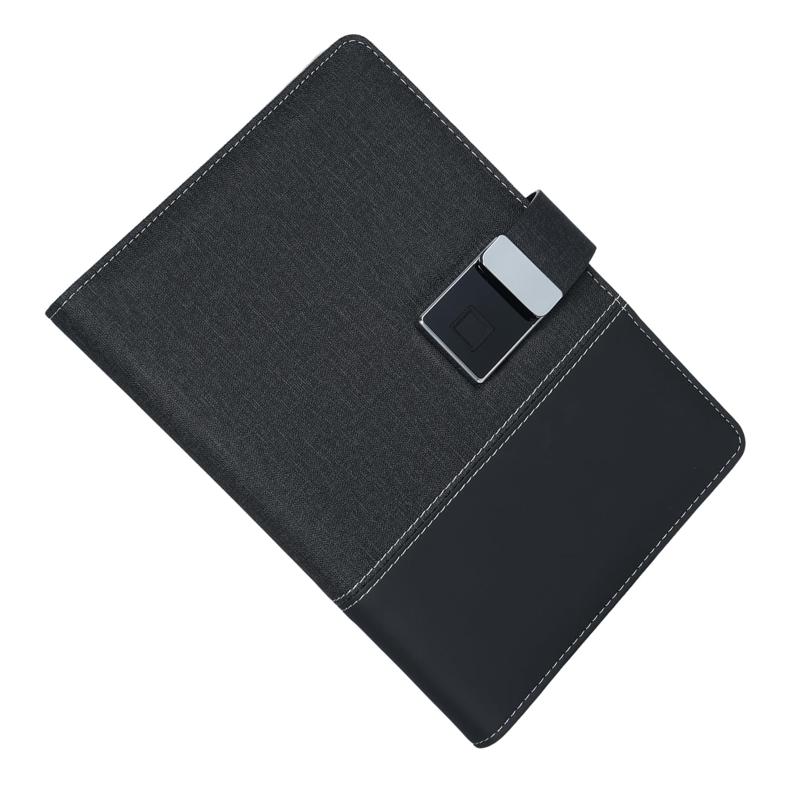 ZJchao Cuaderno de Cuero A5 con Bloqueo de Huellas Dactilares, Unidad USB, Diario Rayado, Planificador, Carpeta de 6 Anillos de 100 Páginas, para Estudiantes Profesionales, Color Negro