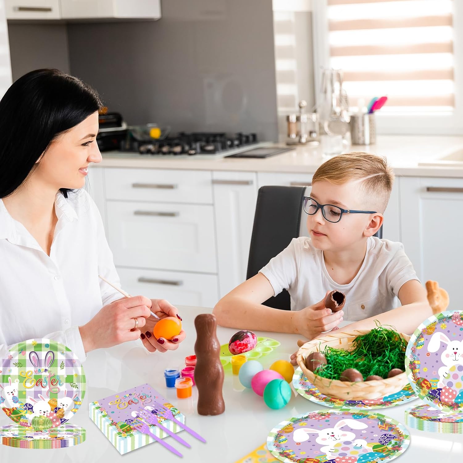 Easter Paper Plates Disposable 80 pcs Party Dessert Plates Eggs Bunny Purple Tableware for Easter Kids Adult Party Decorations for 20 Guests - Image 7