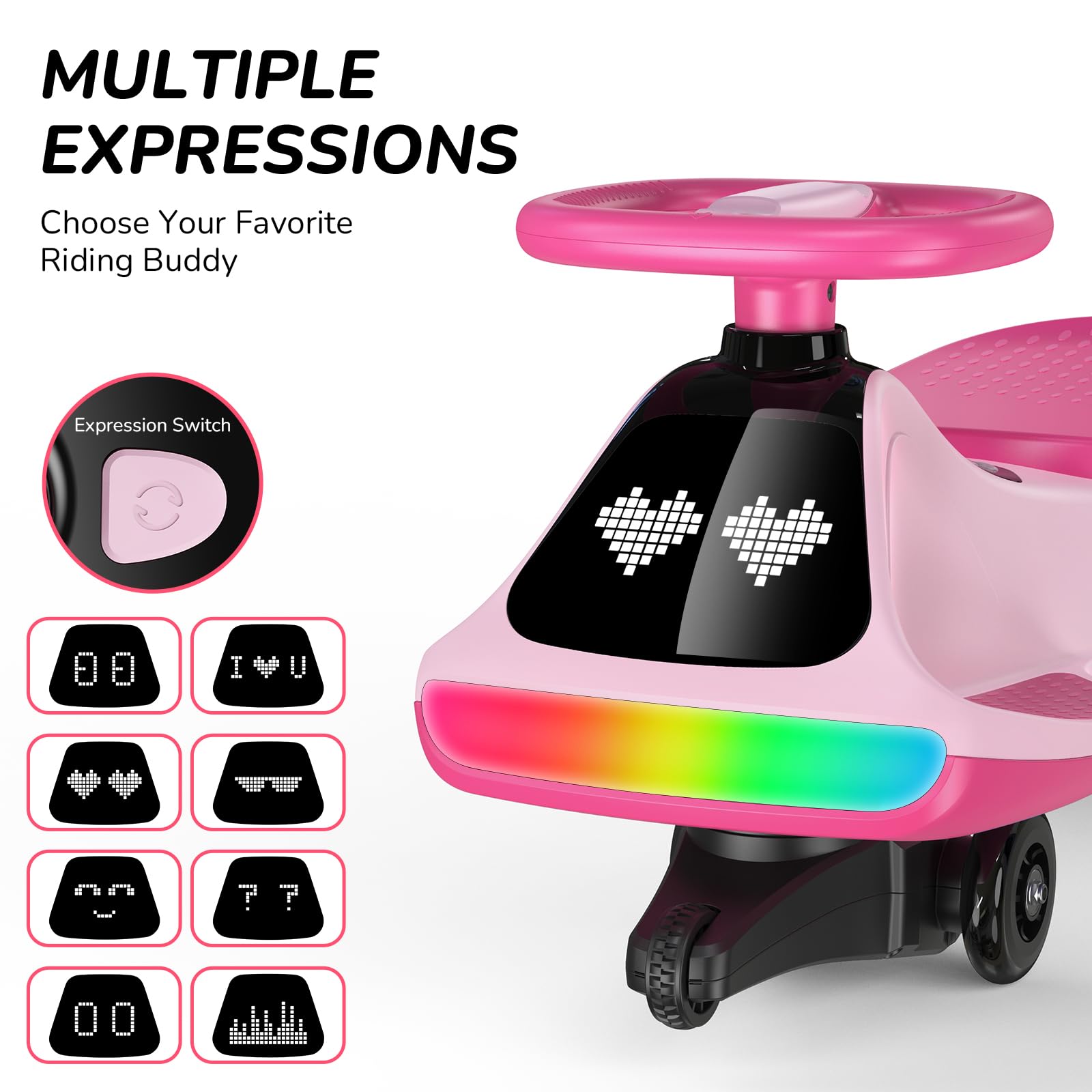 Umatoll Coche Eléctrico 12V para Niños con Pedal, Pantalla, Batería Recargable, Luz LED, Bluetooth, Ruedas Iluminadas, Antivuelco, 2 Velocidades, Juguete, Regalo +3 Años, Carga Máxima 68 kg