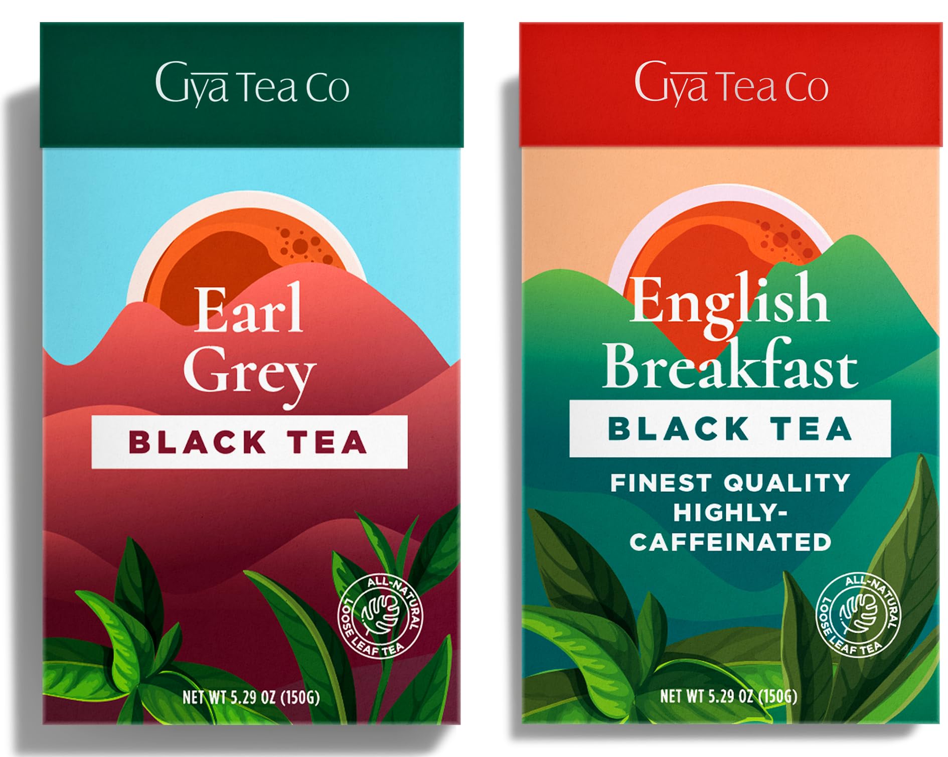Gya Tea Co Earl Grey Black Tea & English Breakfast Black Tea Set - Natural Loose Leaf Tea with No Artificial Ingredients - Brew As Hot Or Iced Tea