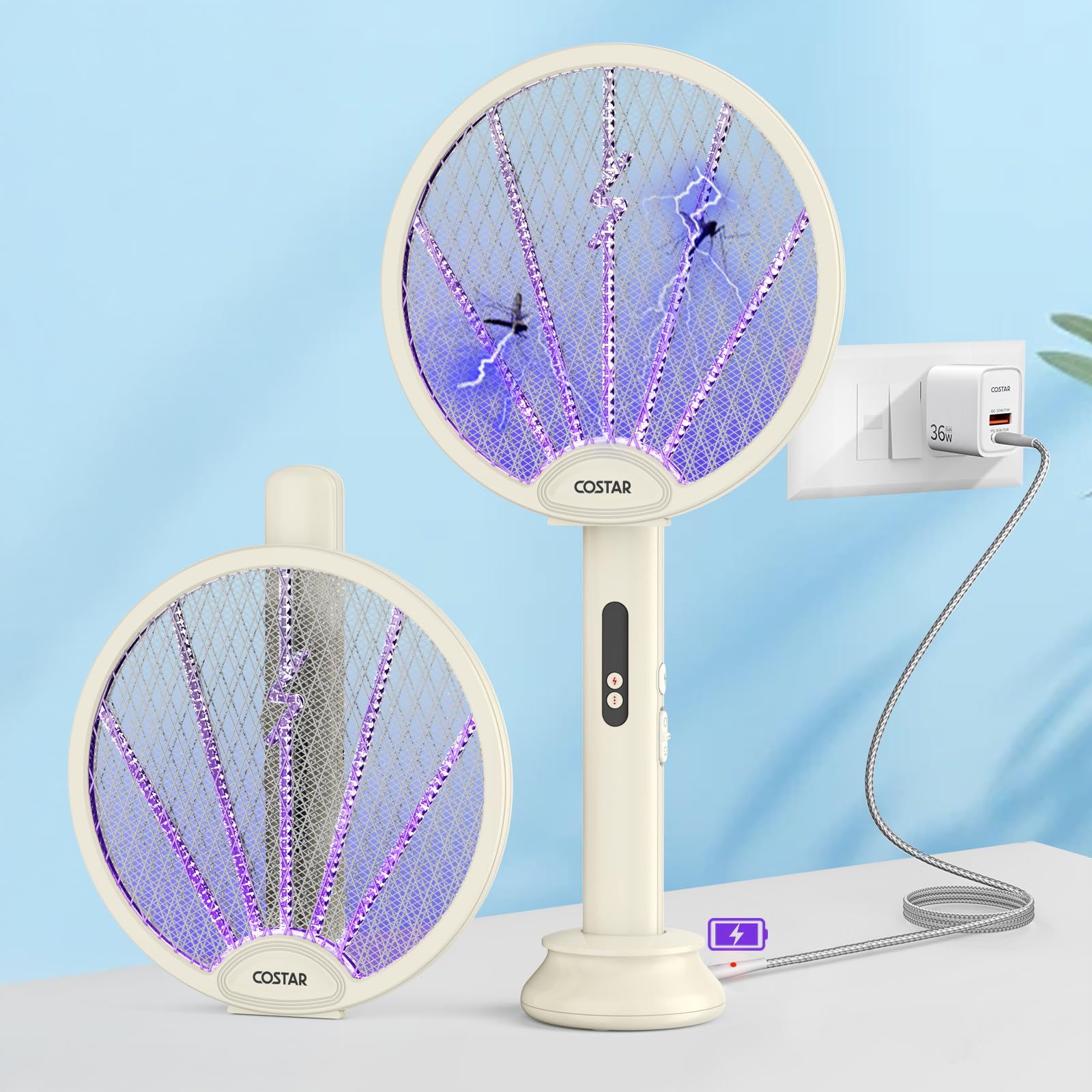 Sponsored Ad - Mosquito Bat with UV Light, Foldable Mosquito Racket Rechargeable, 2 in 1 Auto Mosquito Killer with Charging Base Stand, Electric Fly Swatter, Lithium-ion Battery