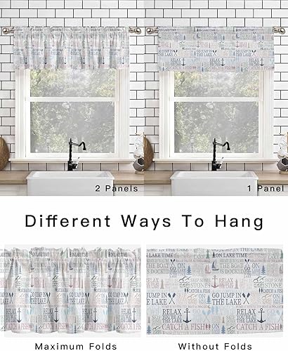 Miniatura 7 de AmbeHome Cenefas de cortina náuticas para decoración de ventanas, cenefa temática de Lake Life para cocina, sala de estar, dormitorio, cenefa de