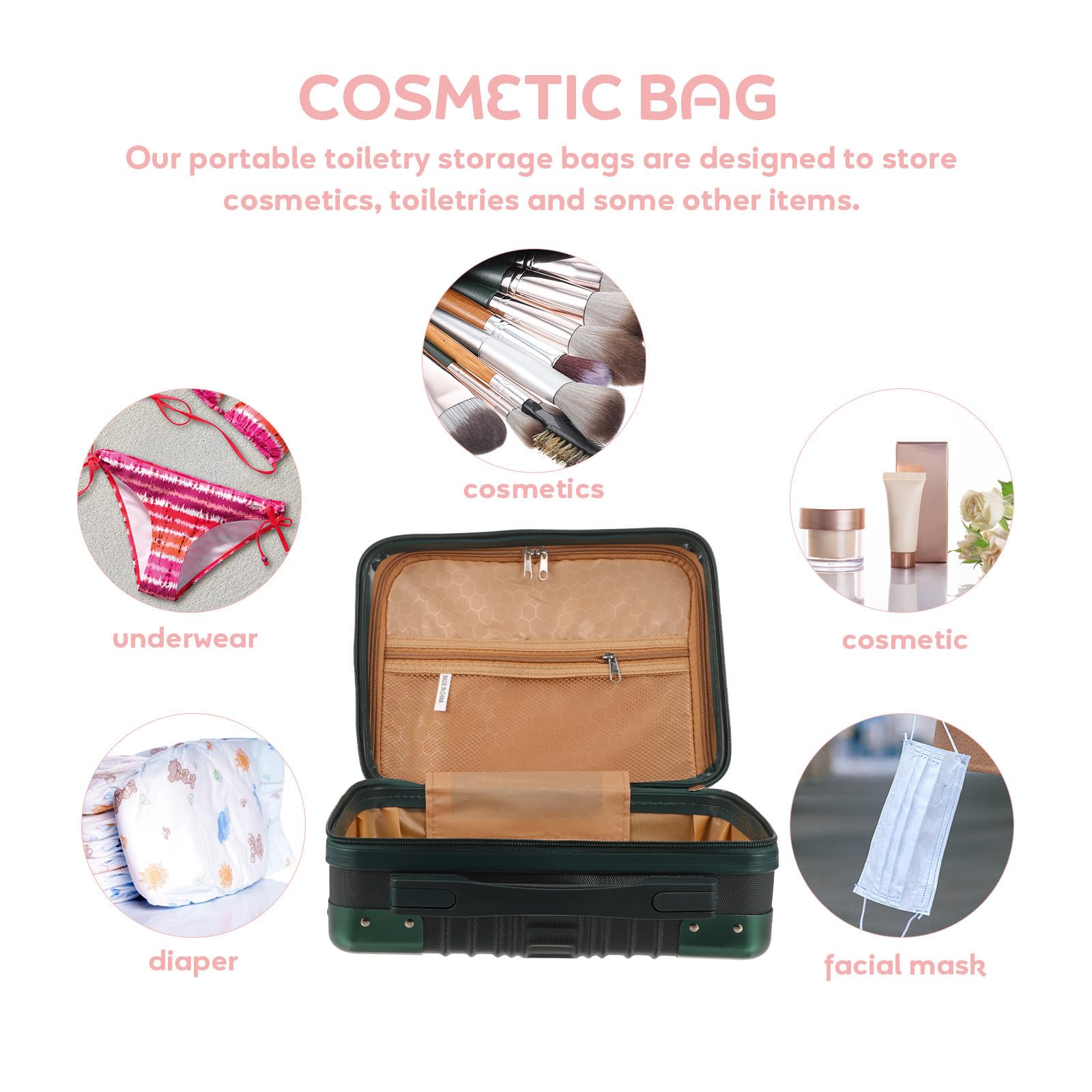 YARNOW 14 Damenkoffer aus ABS, Kosmetik Hartschale mit organisiertem Innenraum, praktikabler Make up Trolley für Reise und Alltag